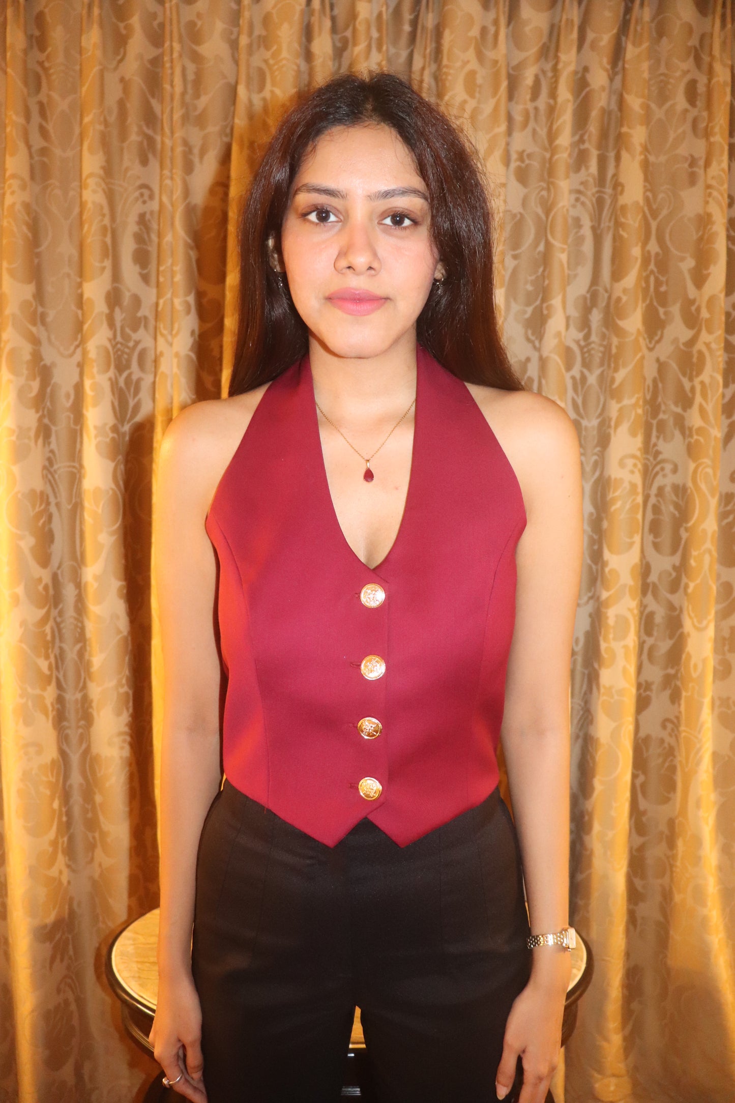 Cherry Red Halter Neck Waistcoat