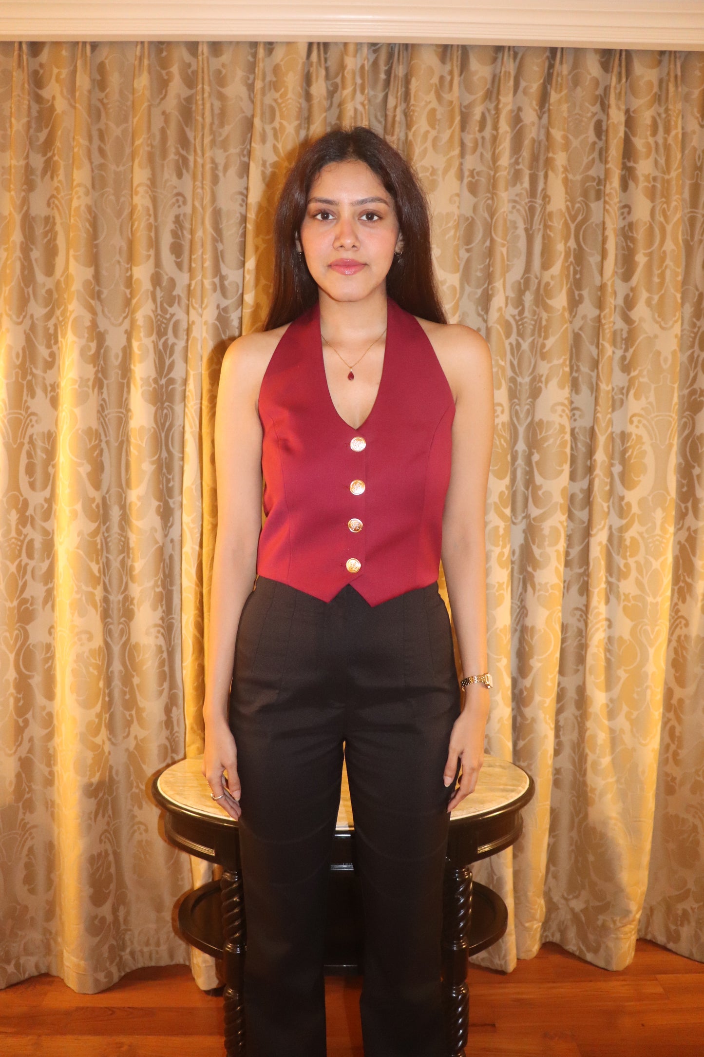 Cherry Red Halter Neck Waistcoat