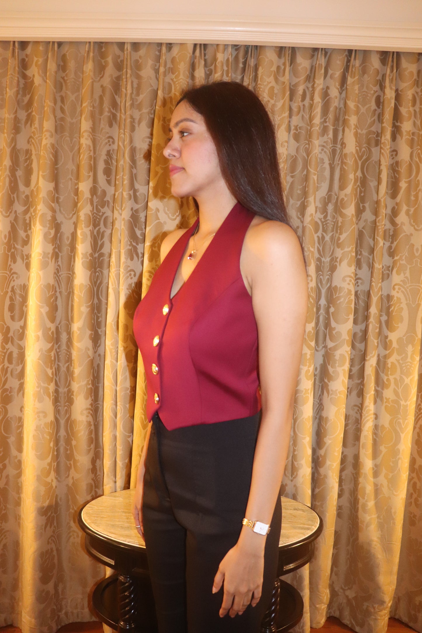 Cherry Red Halter Neck Waistcoat