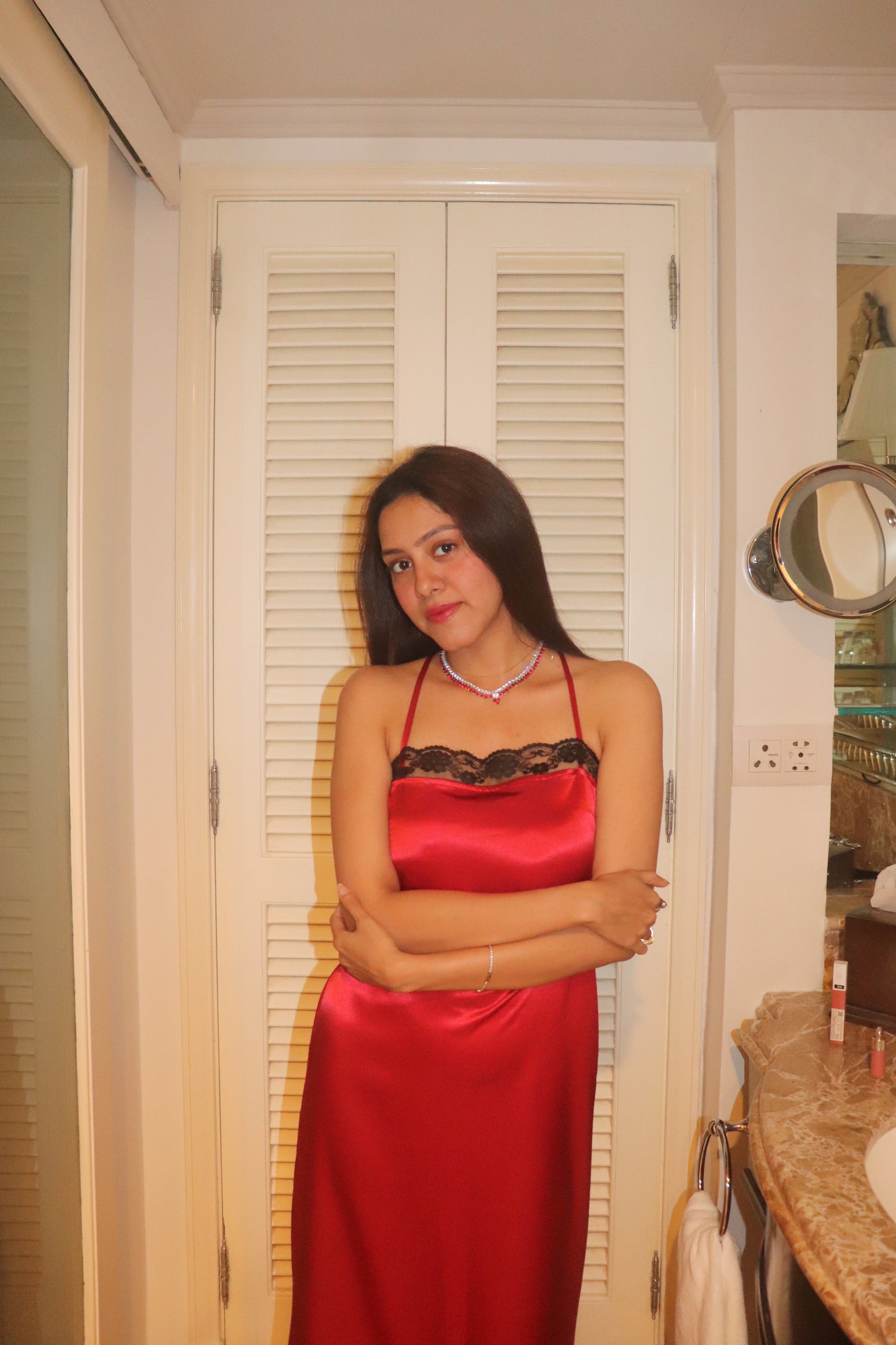 Ruby Red Satin Lace Dress
