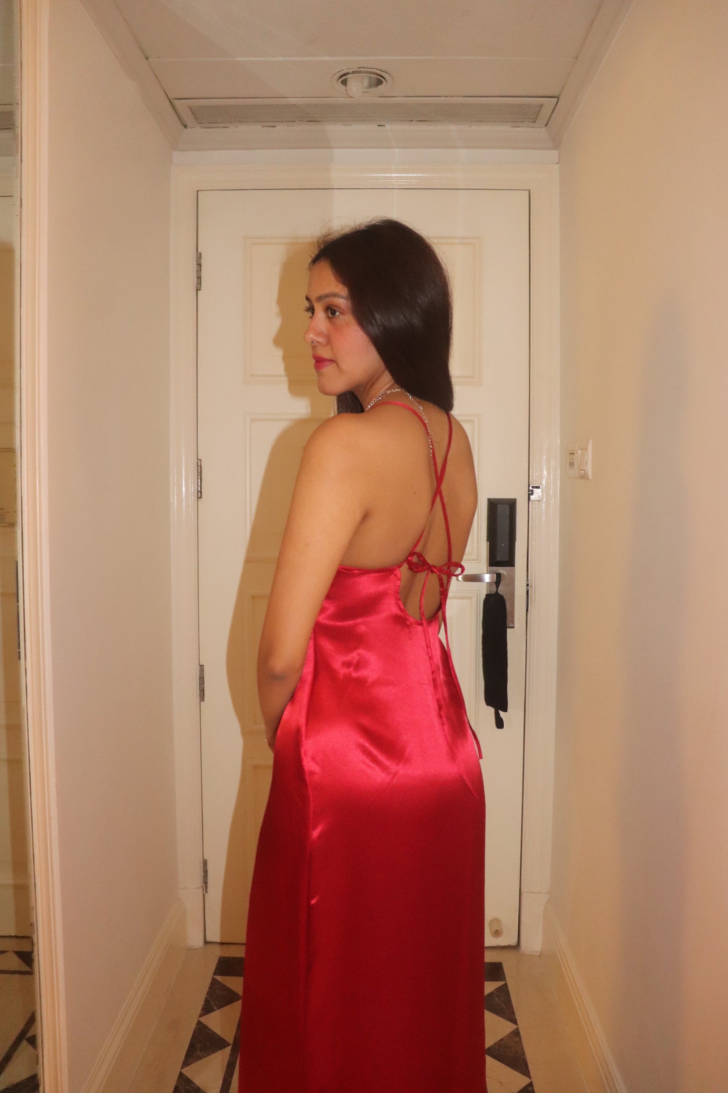 Ruby Red Satin Lace Dress
