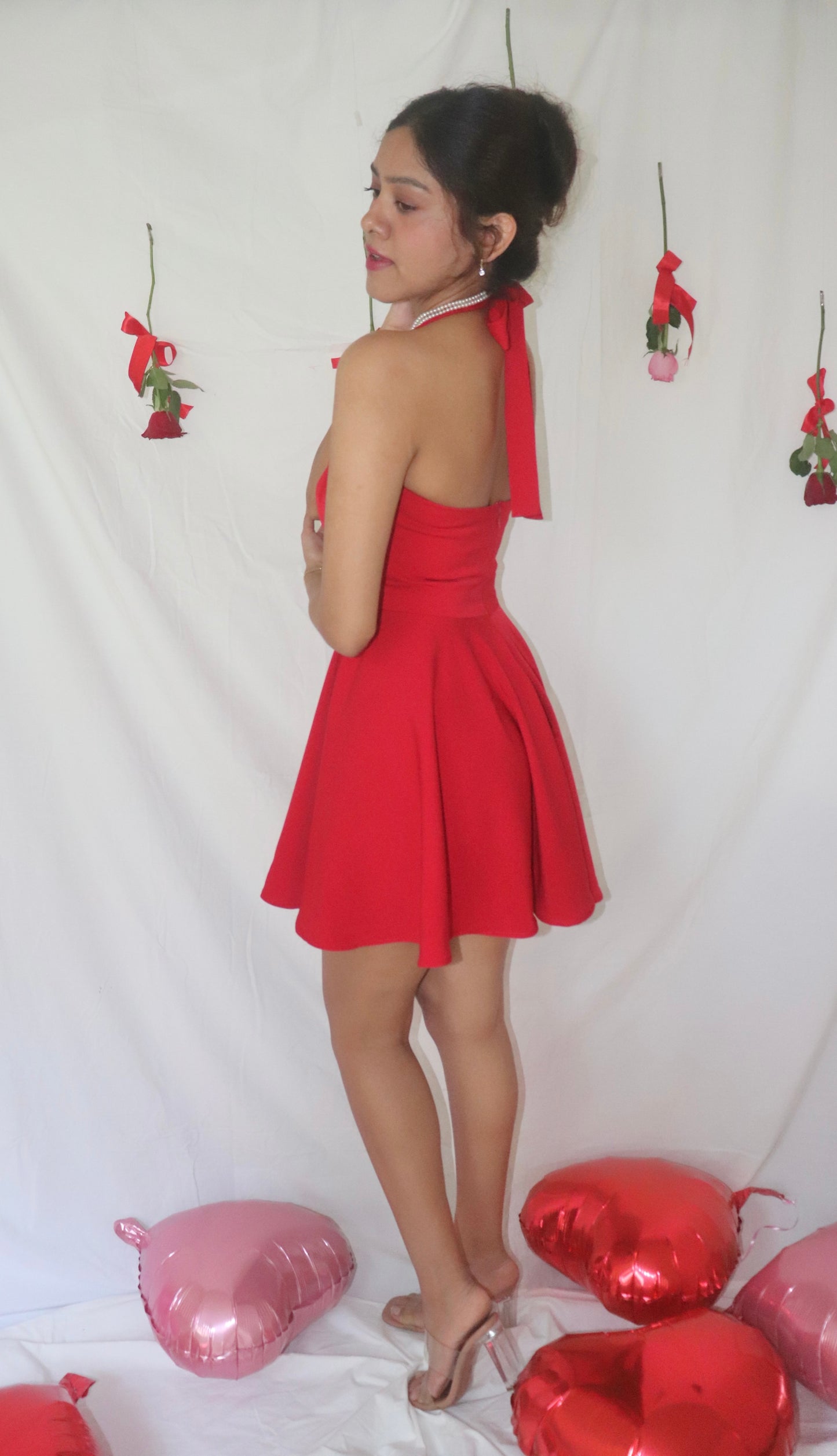 Valentine Dress - Red Halter Flare Mini Dress