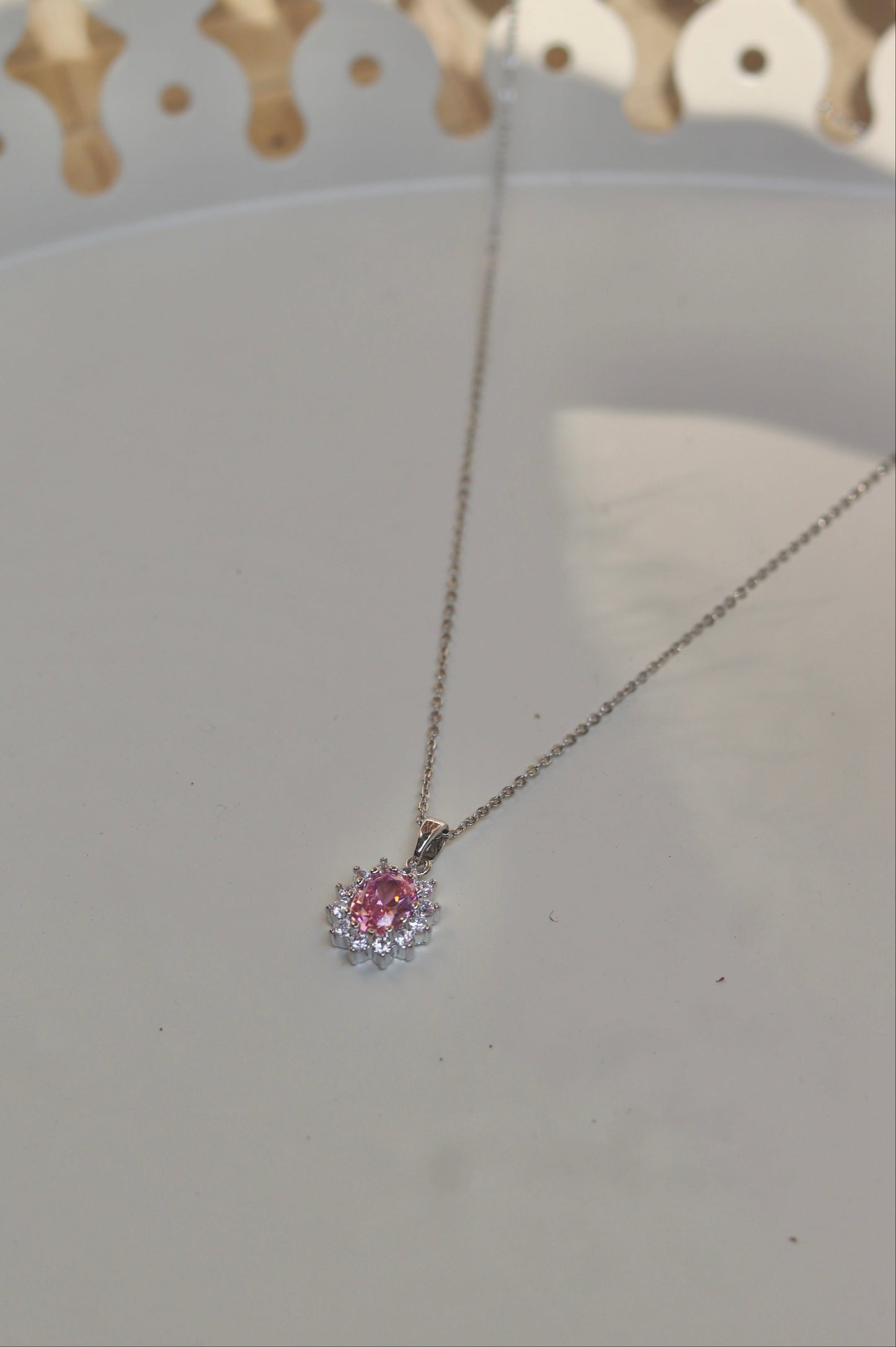 Silver Pink Stone Necklace