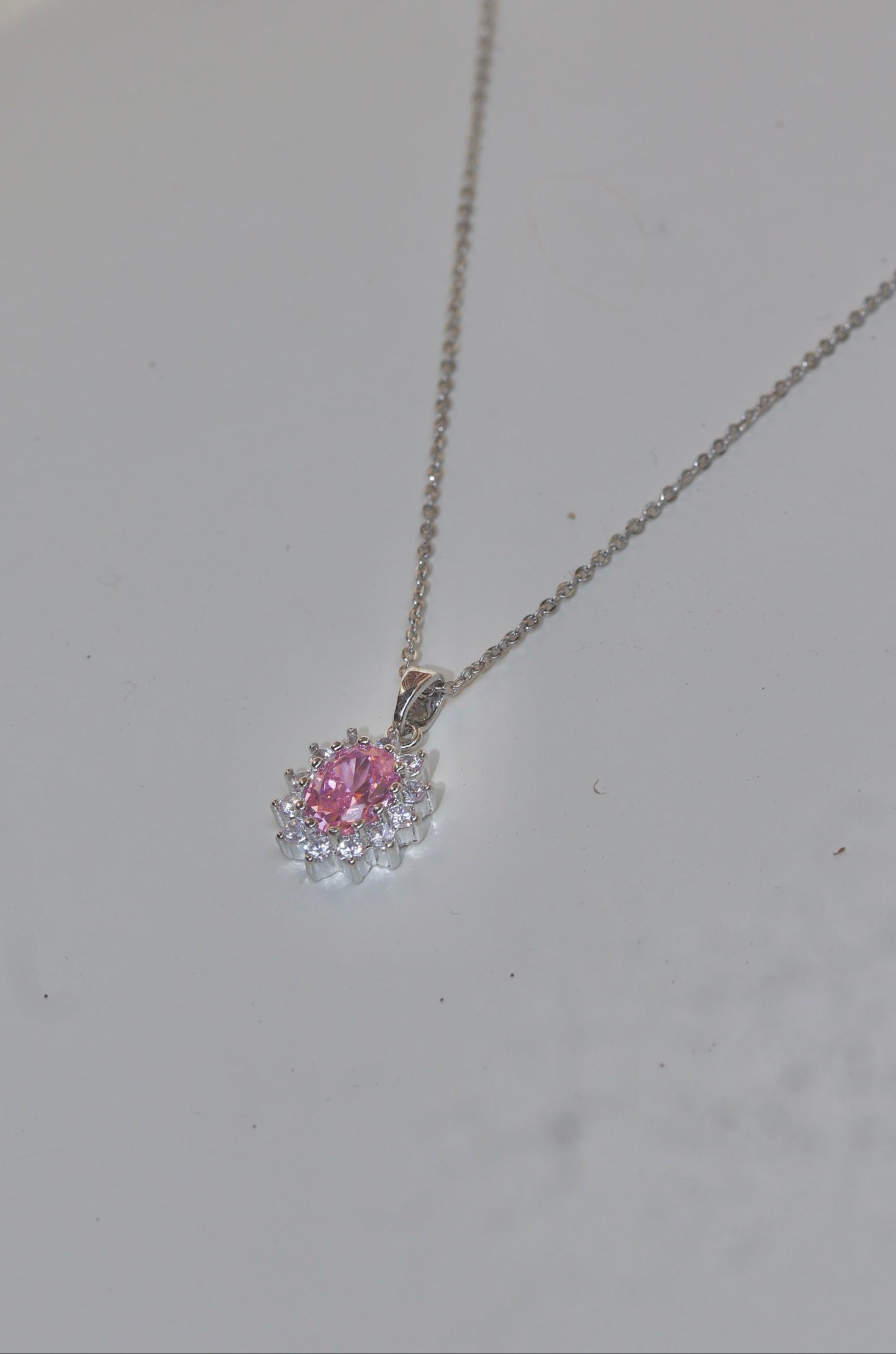 Silver Pink Stone Necklace