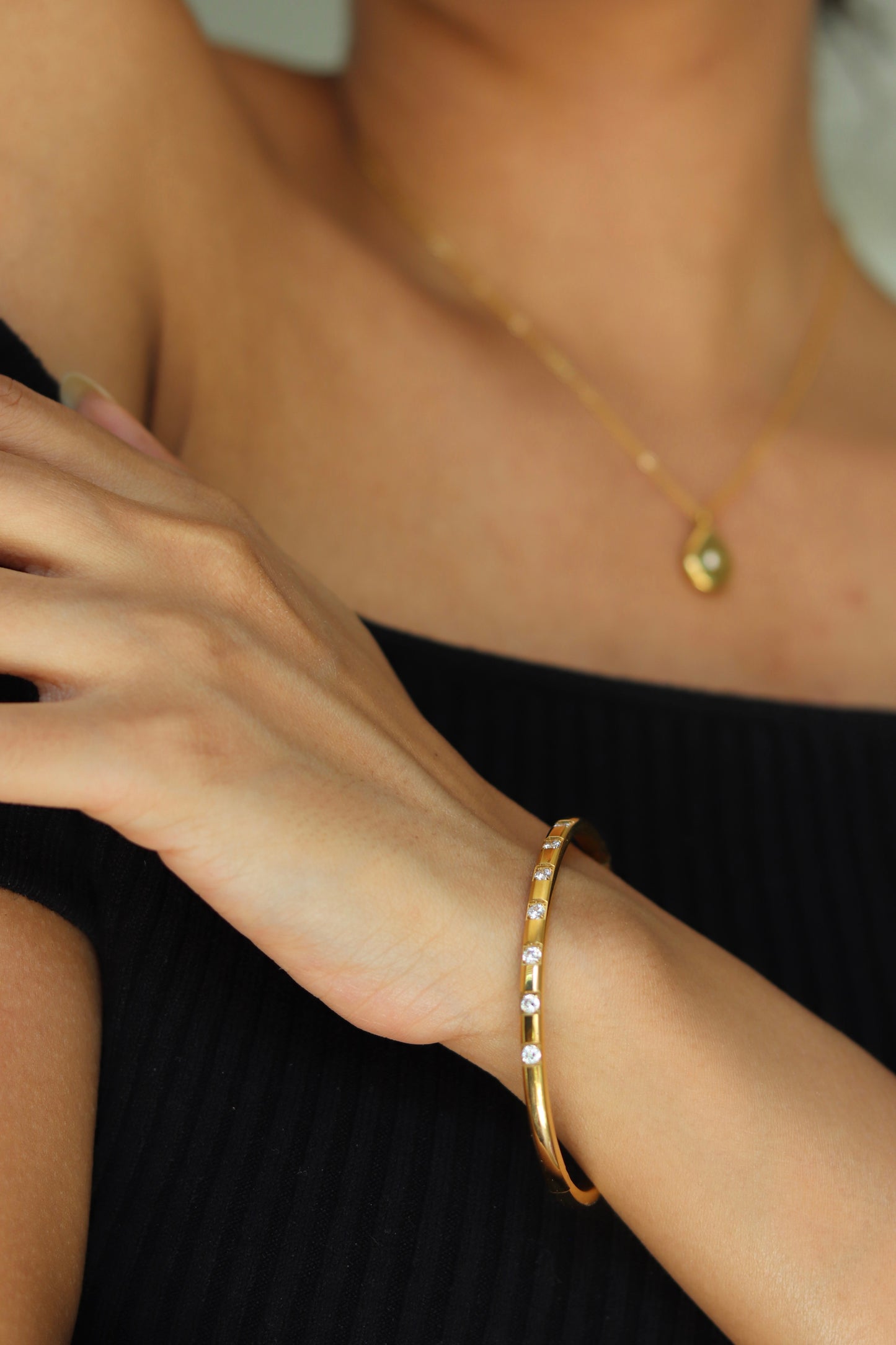Gold Multiple Stone Studded Bangle Bracelet