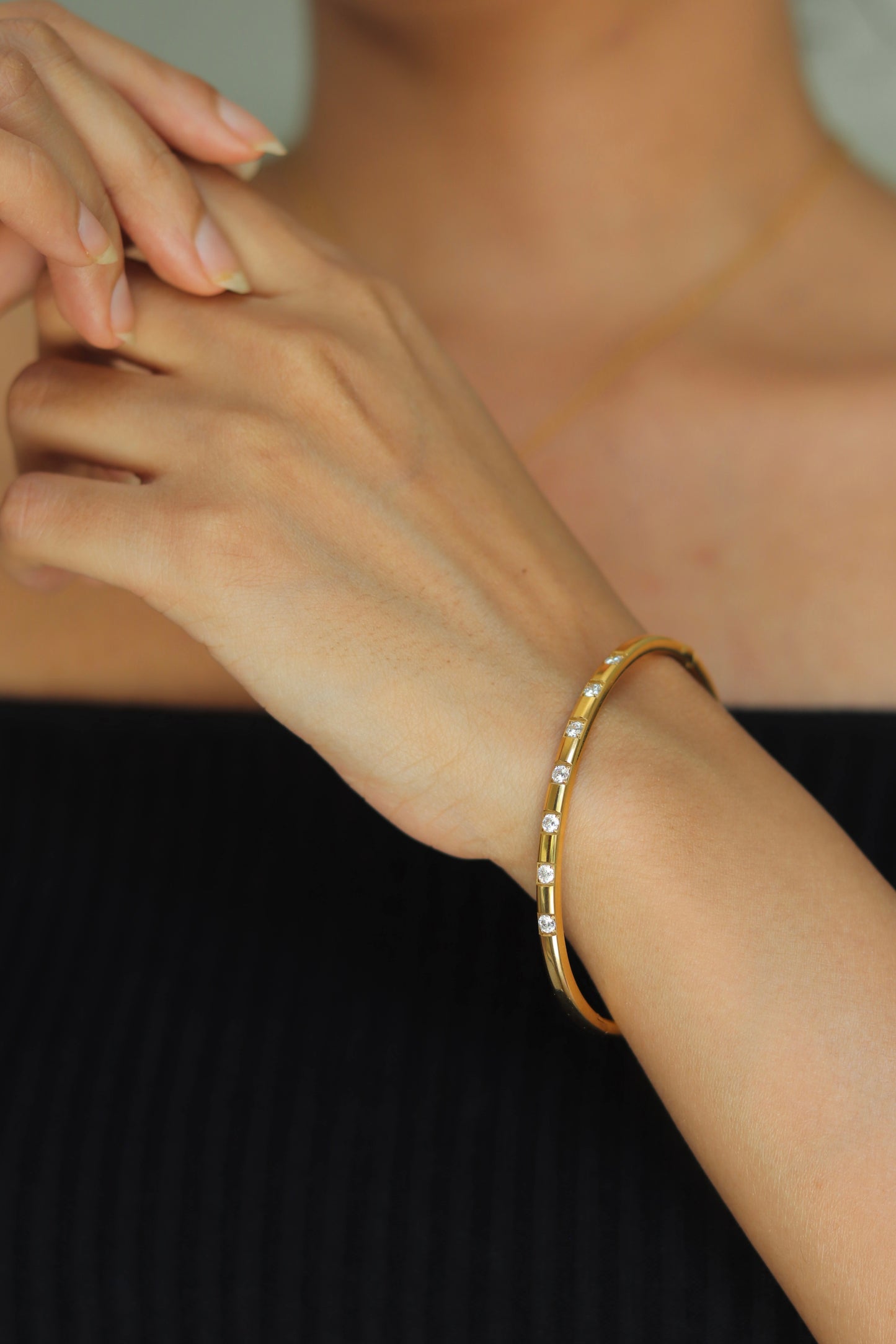 Gold Multiple Stone Studded Bangle Bracelet