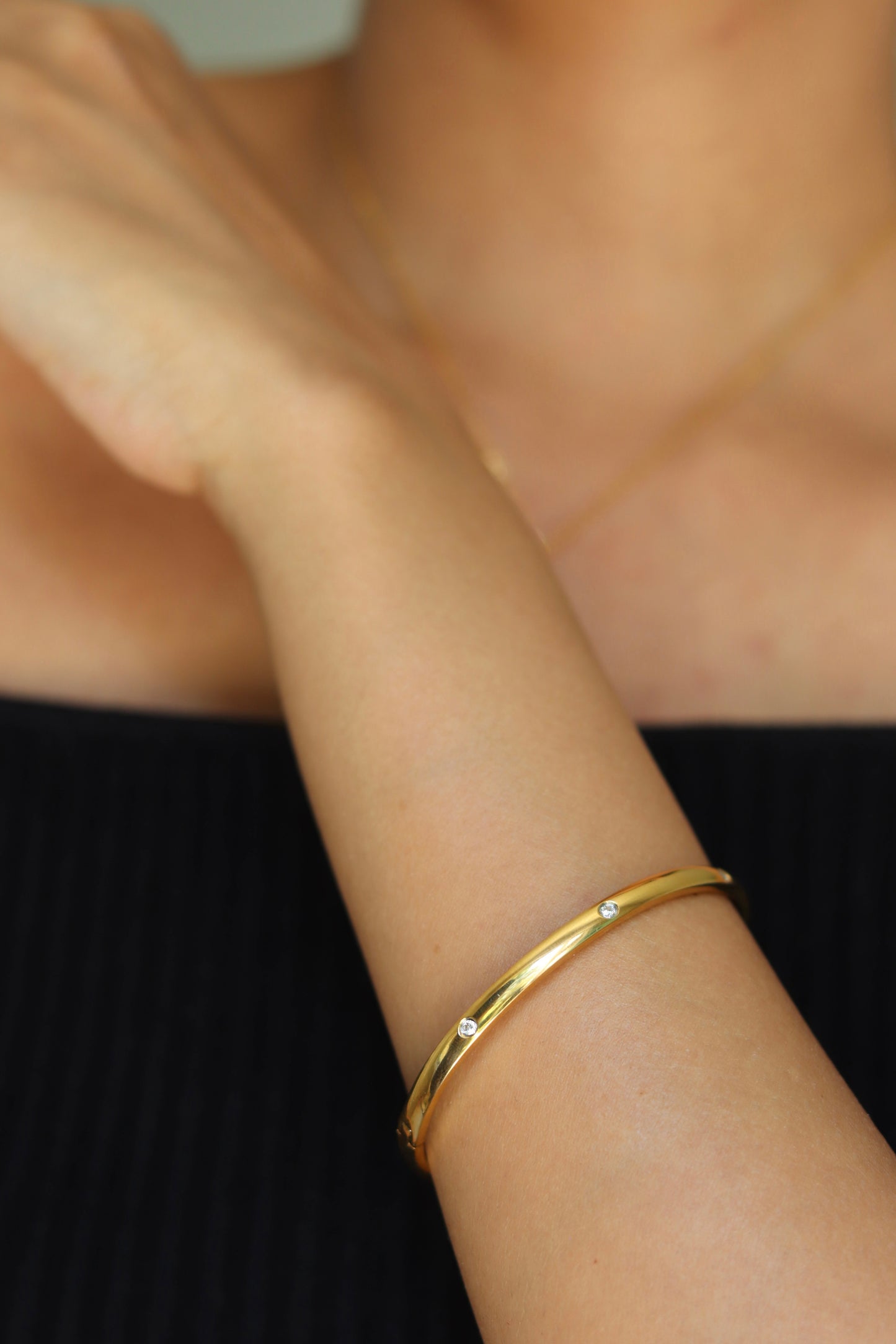 Gold Stone Studded Bangle Bracelet