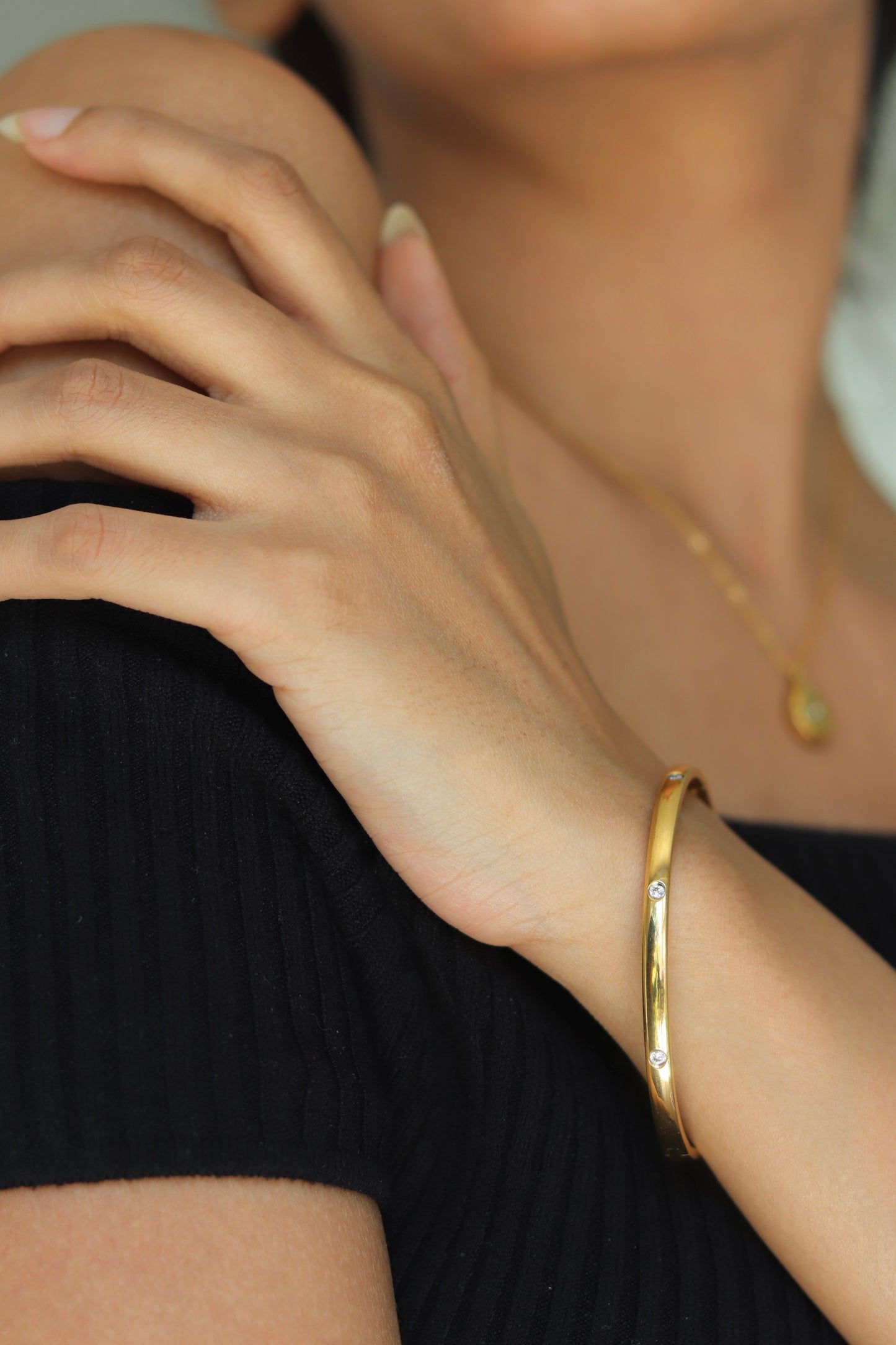 Gold Stone Studded Bangle Bracelet