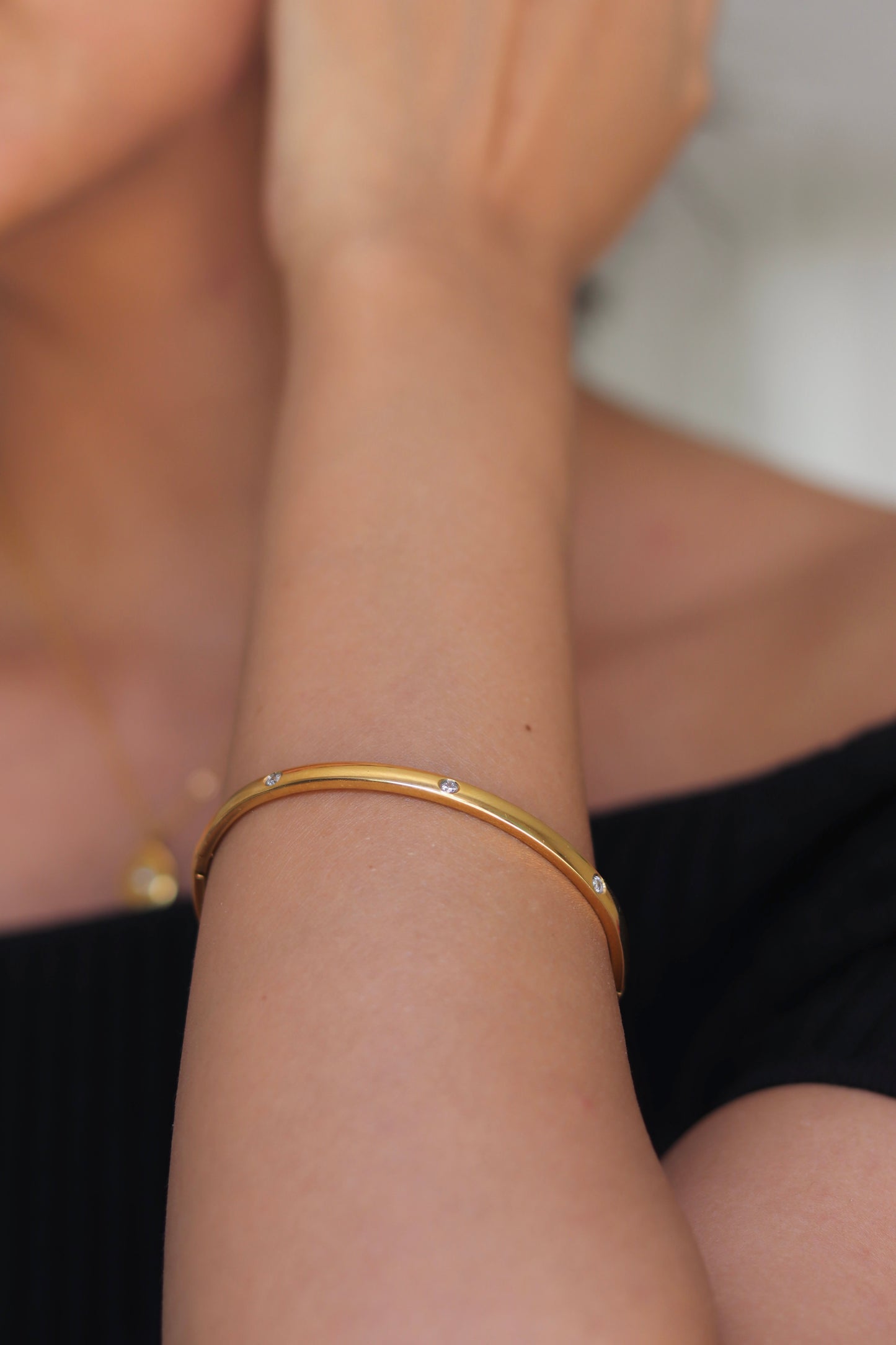 Gold Stone Studded Bangle Bracelet