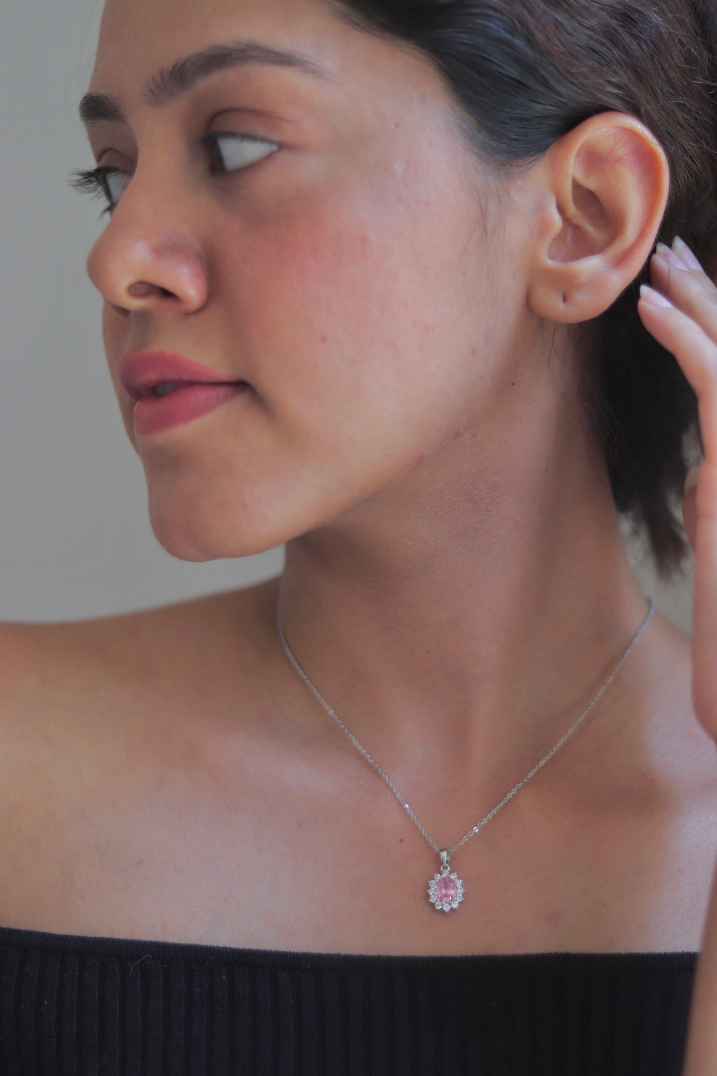 Silver Pink Stone Necklace