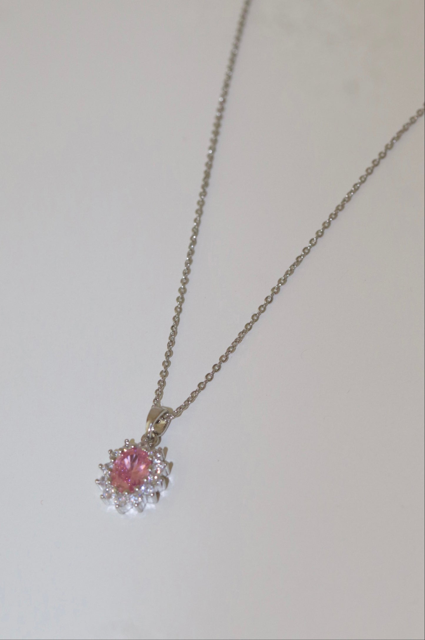 Silver Pink Stone Necklace