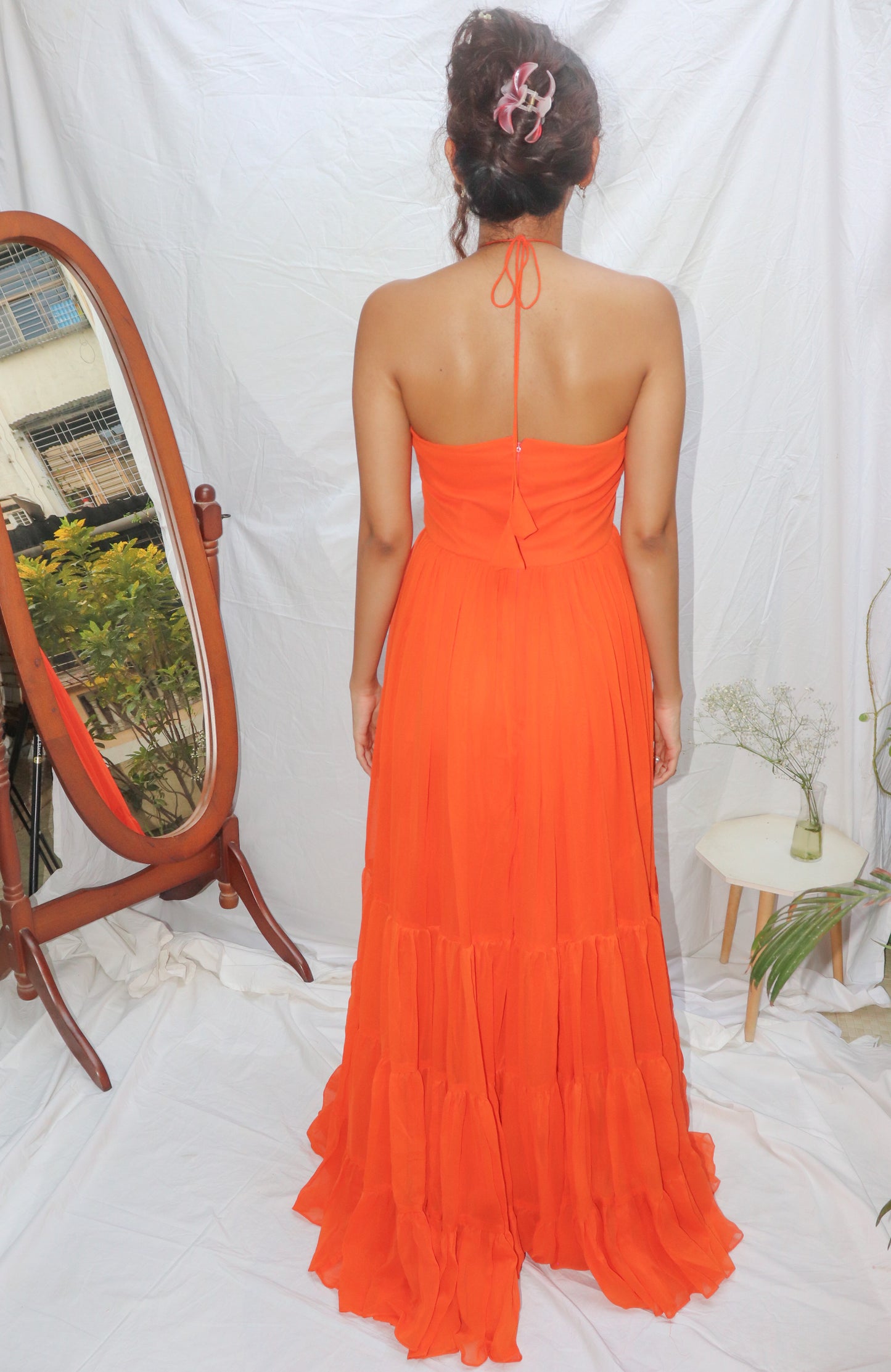Sunset Dress- Orange Halter Maxi Flare Dress
