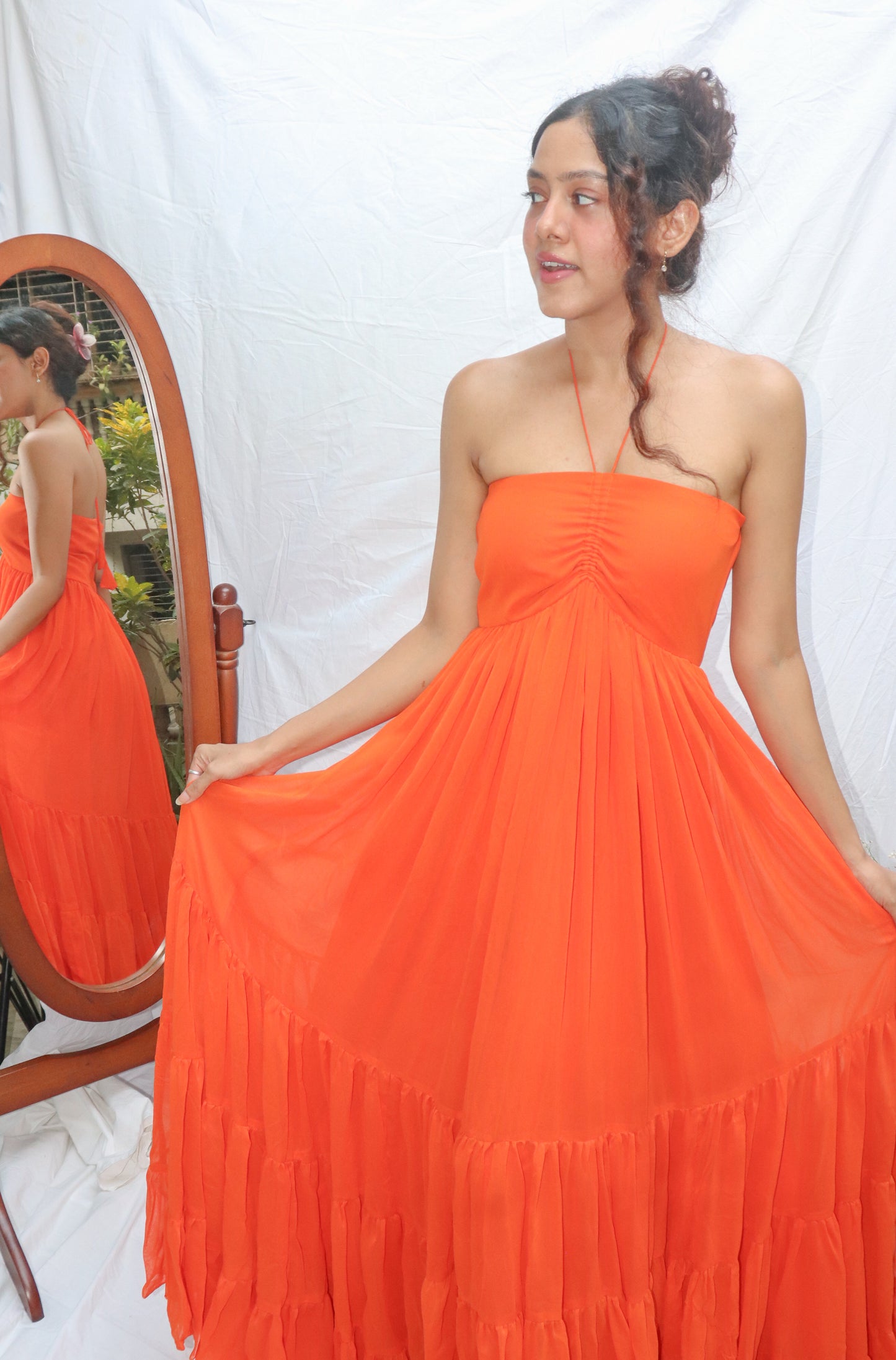 Sunset Dress- Orange Halter Maxi Flare Dress