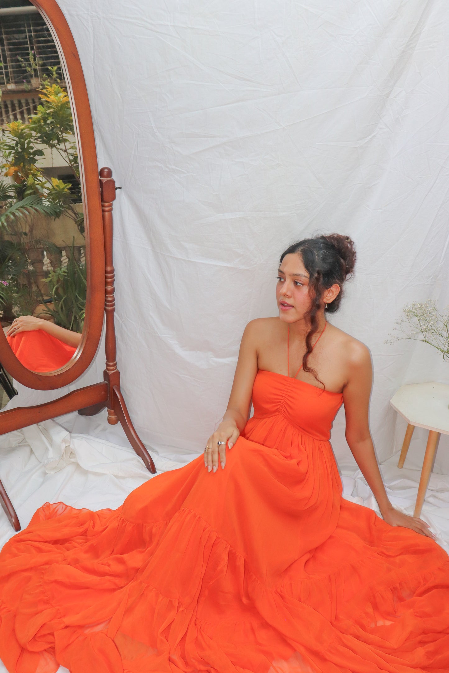 Sunset Dress- Orange Halter Maxi Flare Dress
