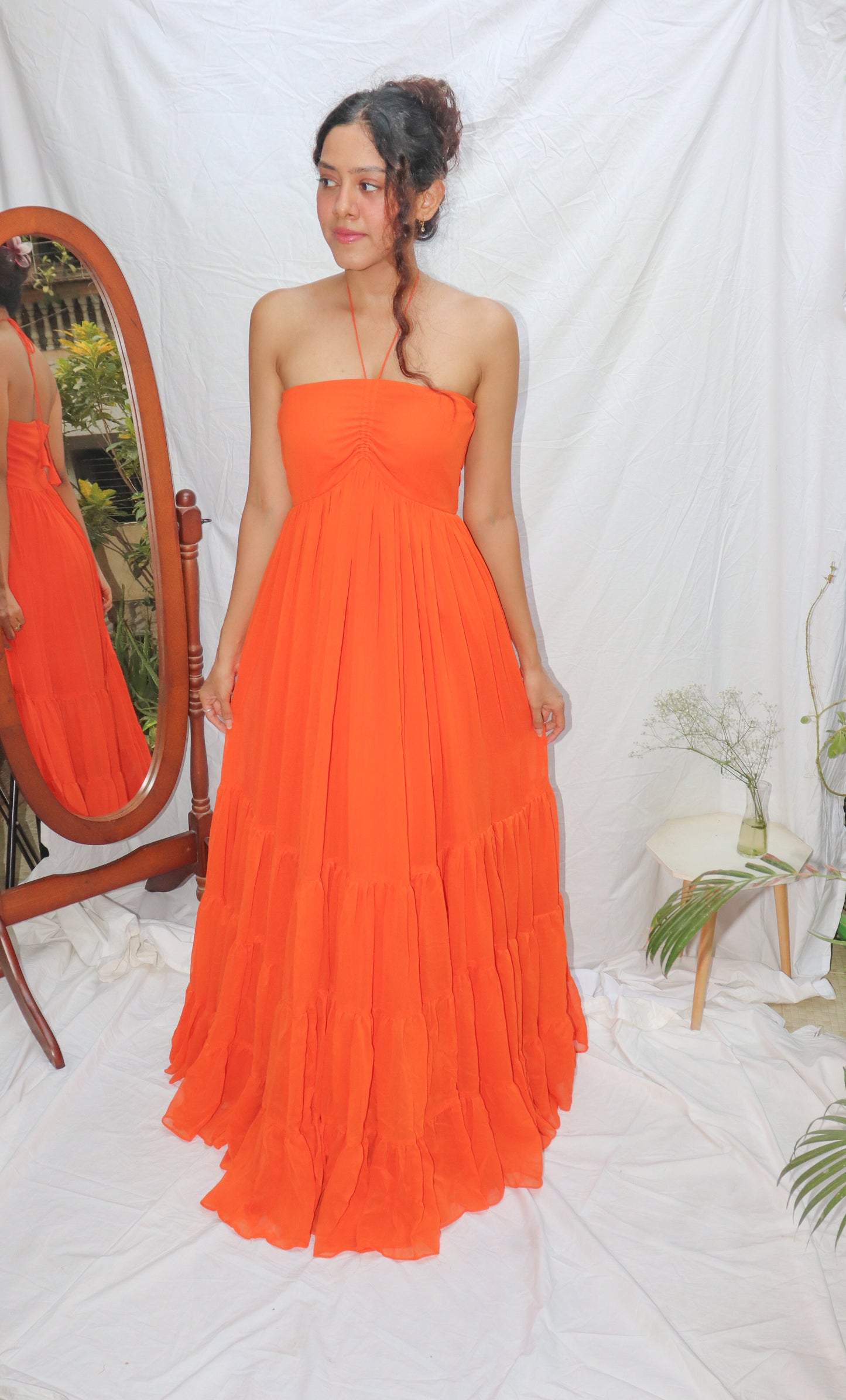 Sunset Dress- Orange Halter Maxi Flare Dress