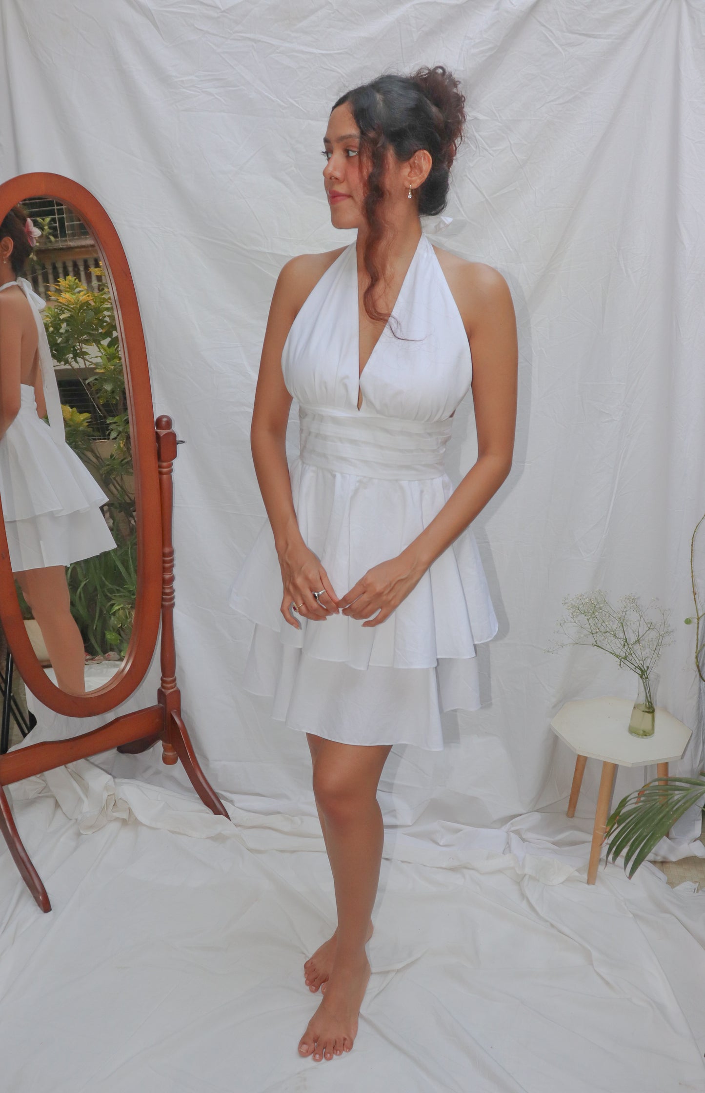 Sundress- White Halter Mini Flare Dress