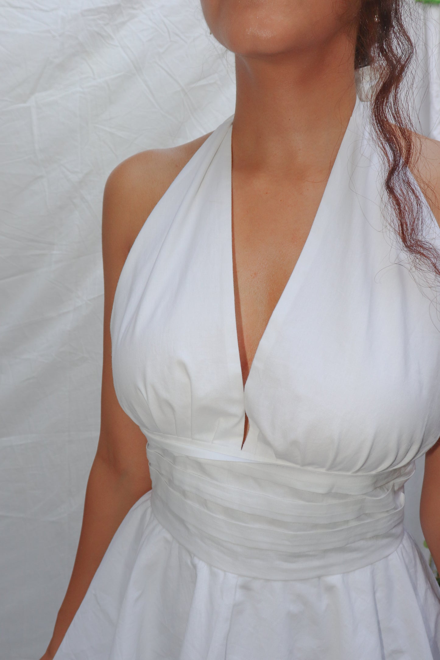 Sundress- White Halter Mini Flare Dress