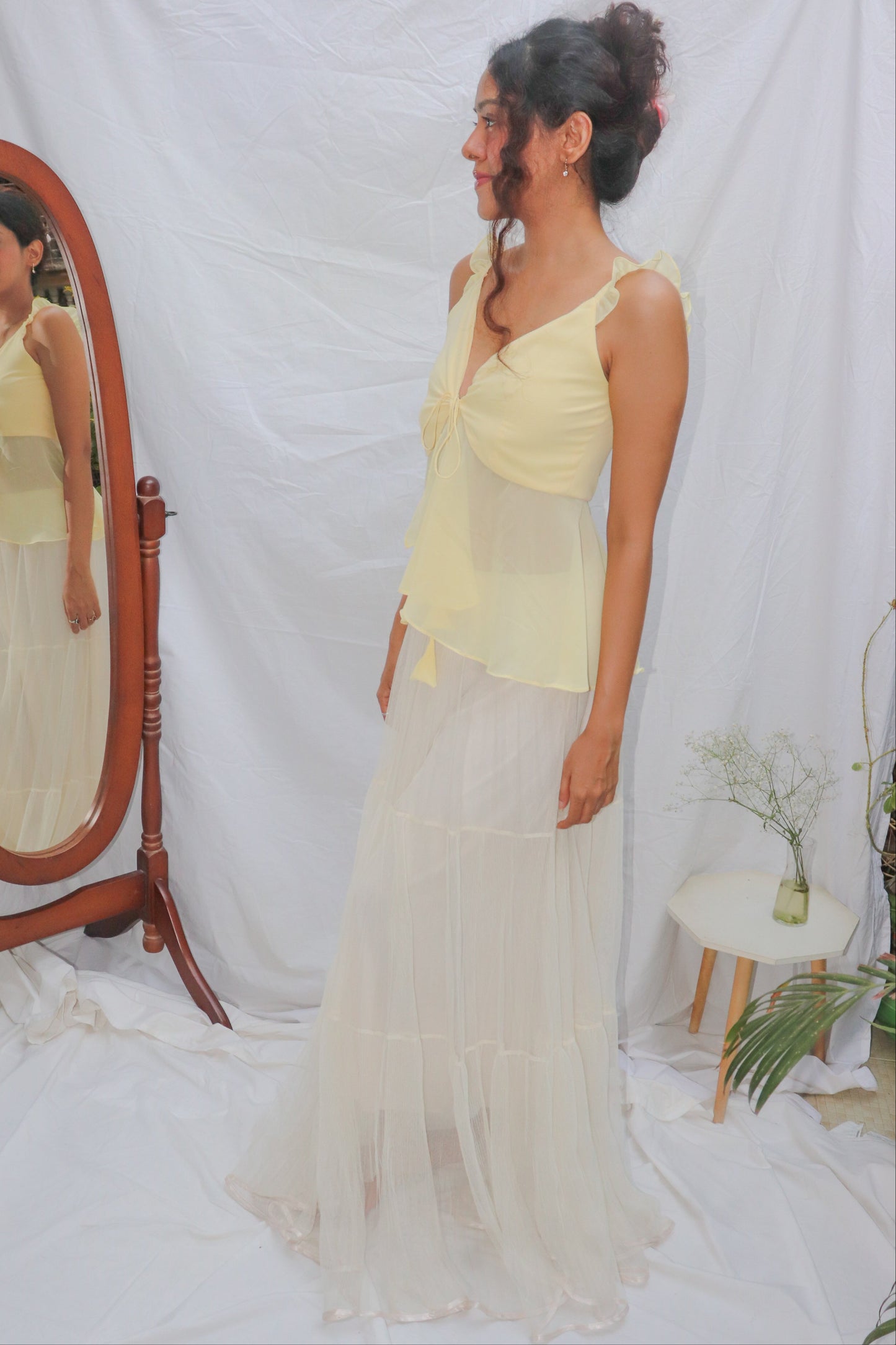 Butter Yellow Top- Yellow V- Neck Front Tie Georgette Top