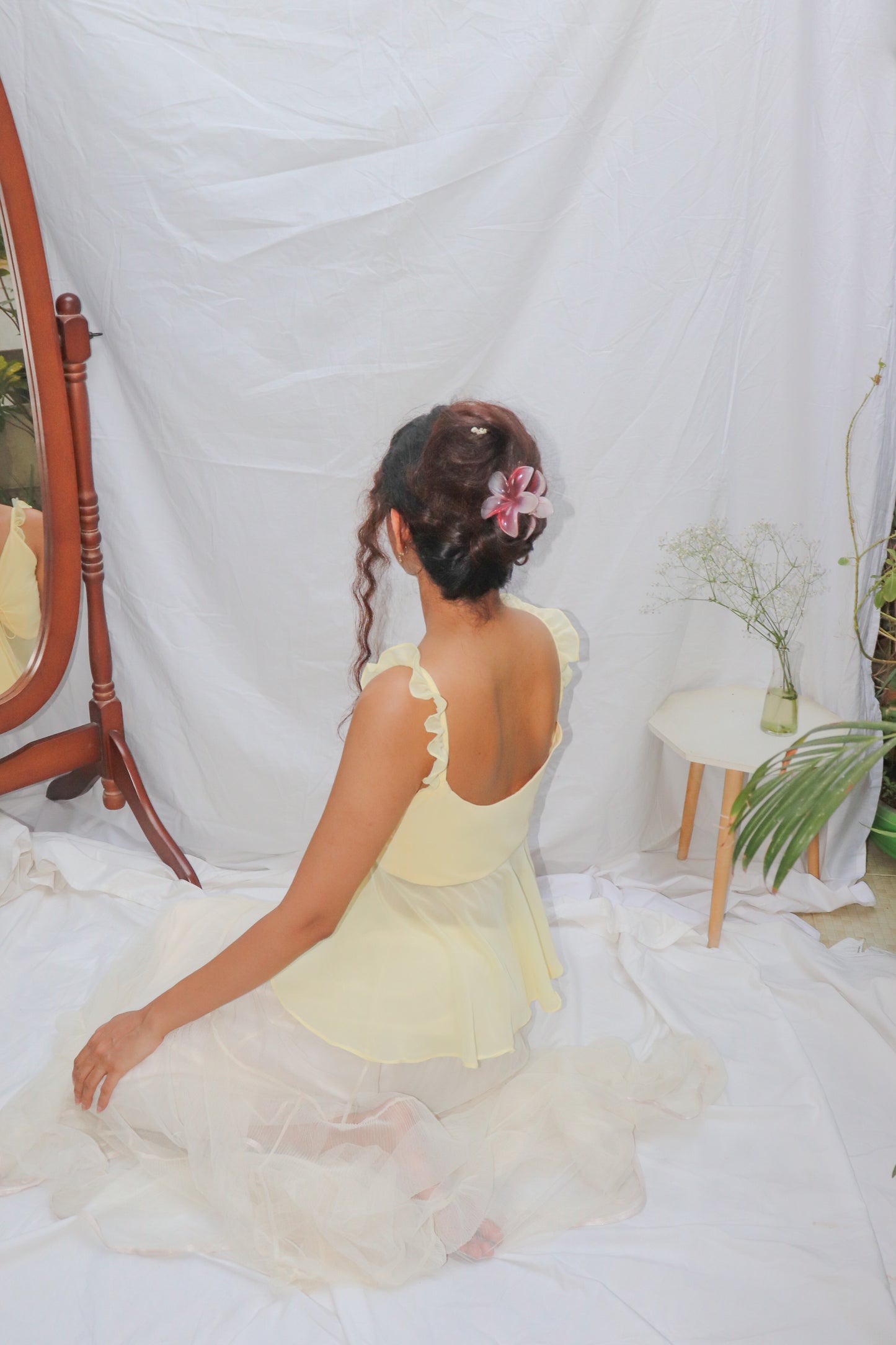 Butter Yellow Top- Yellow V- Neck Front Tie Georgette Top