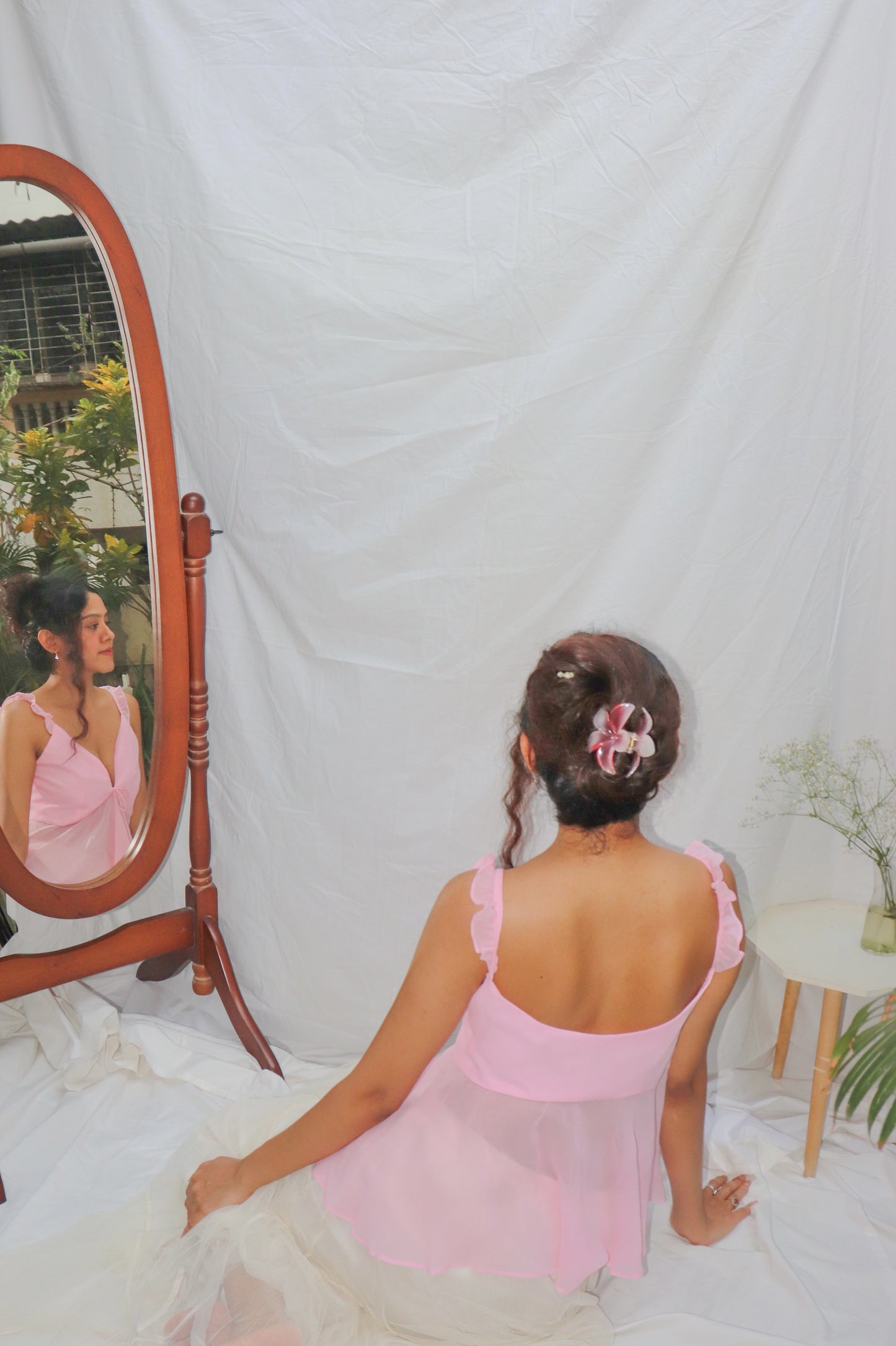 Baby Pink Top- Pink V-Neck Front Tie Georgette Top