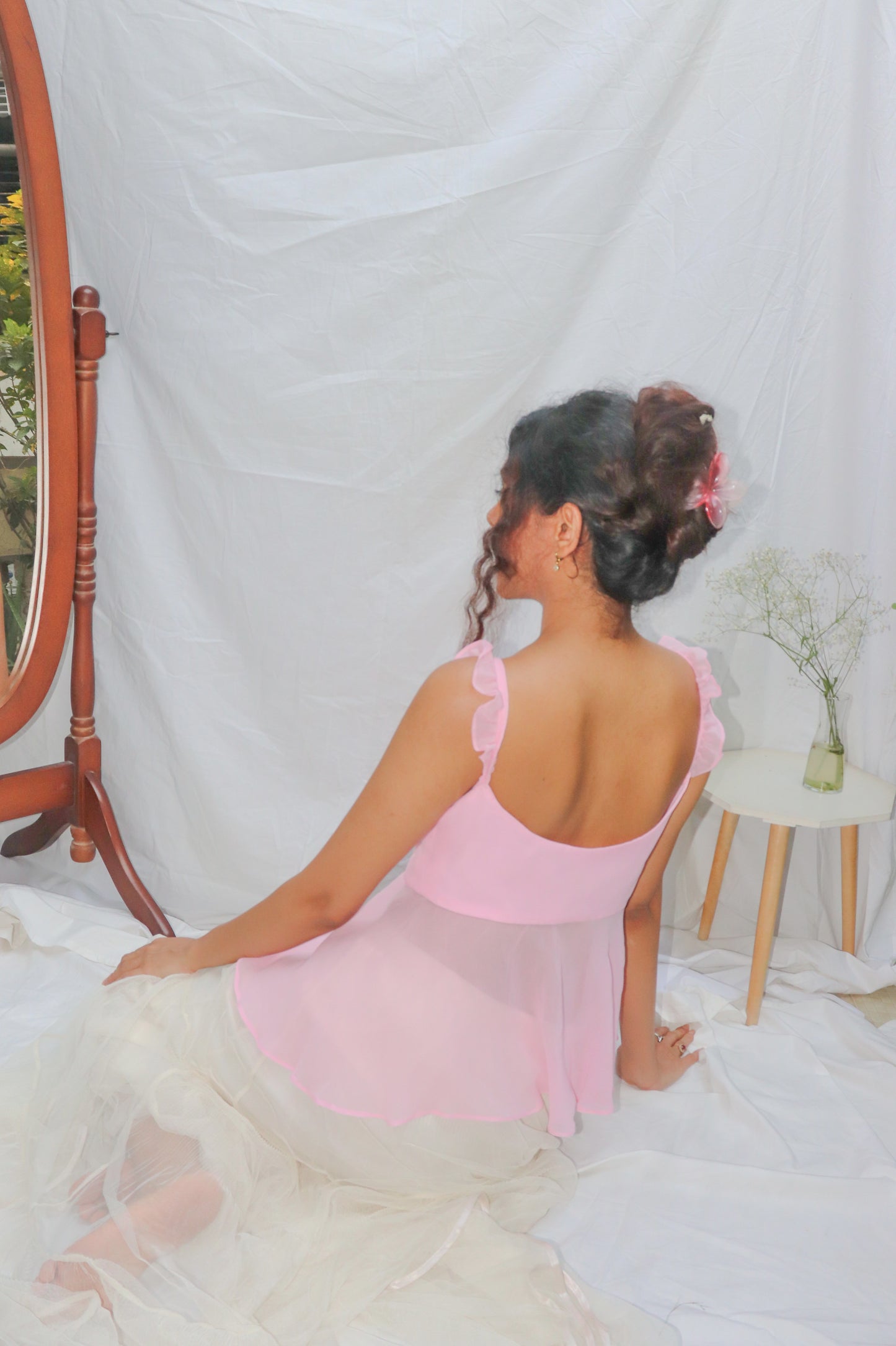 Baby Pink Top- Pink V-Neck Front Tie Georgette Top