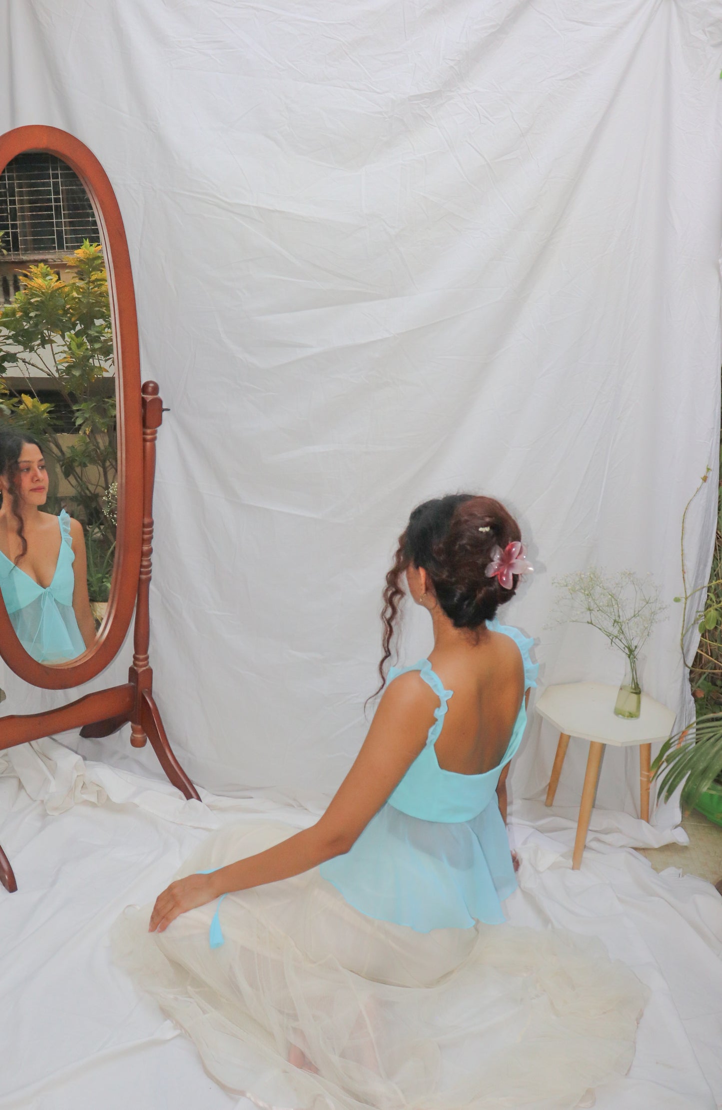 Sky Blue Top- Blue Front Tie V-Neck Georgette Top