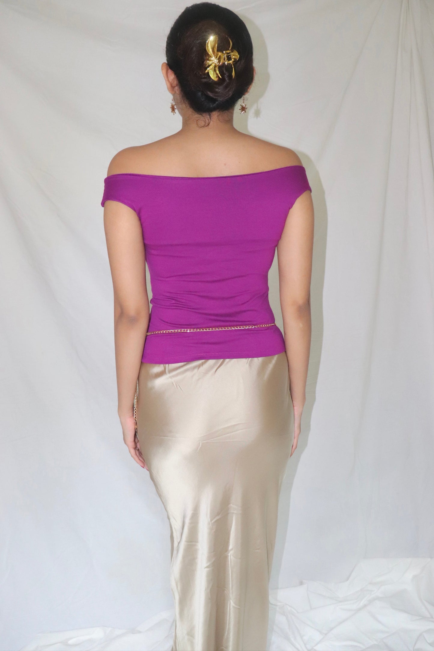 Purple Goddess Top - Off Shoulder Top with Sun Metal Detail