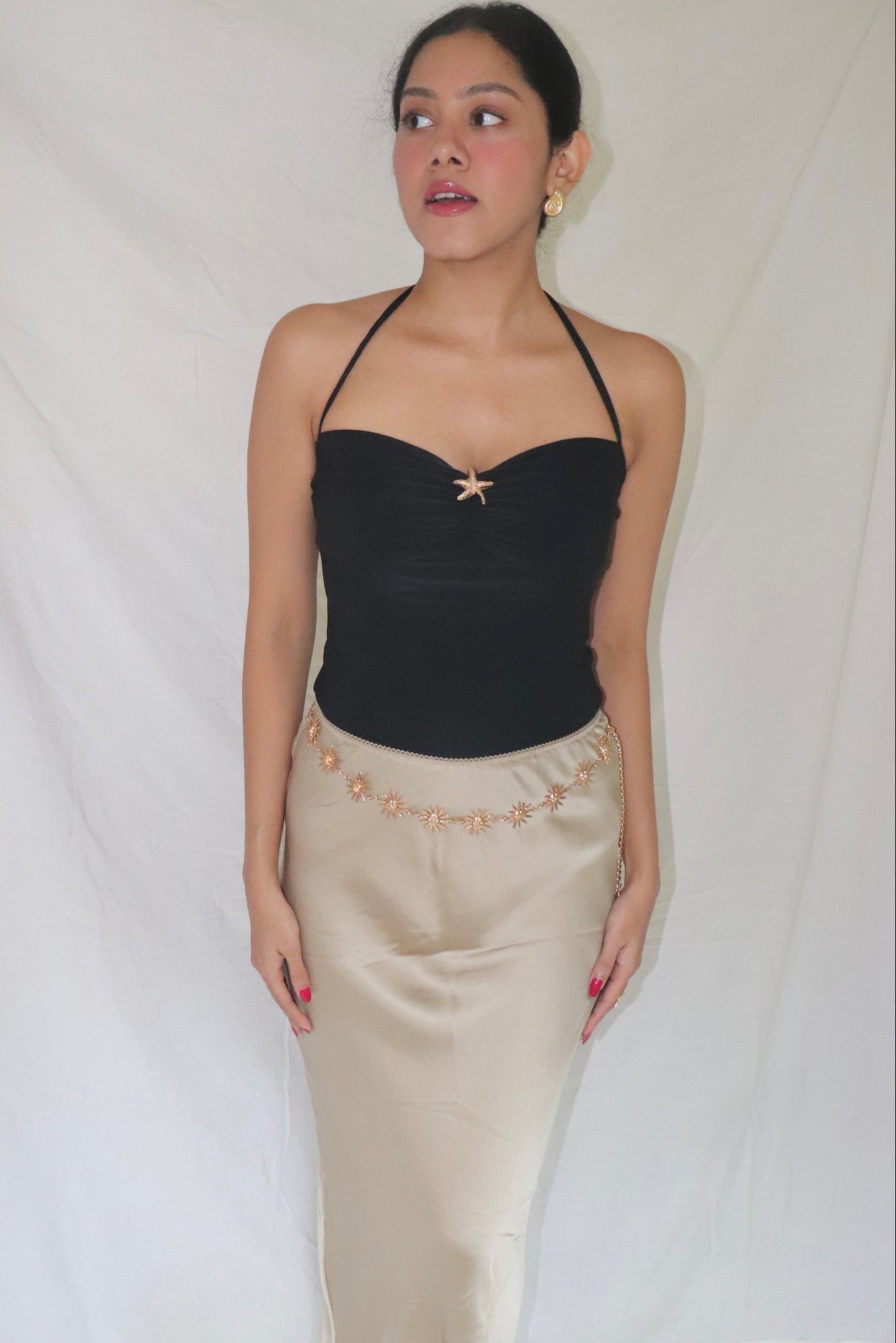 Black Mermaid Top - Tube Top with Halter Straps Starfish Metal Detail