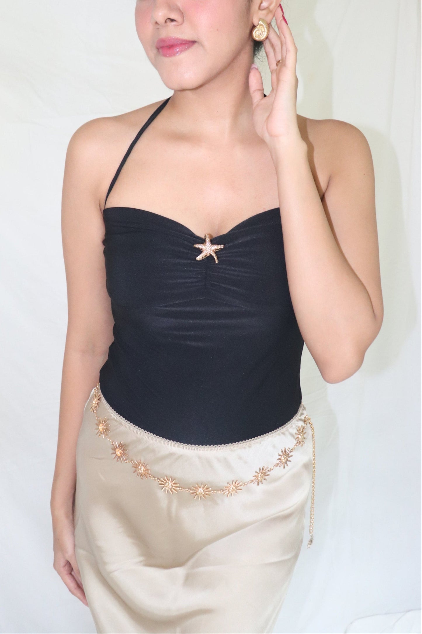 Black Mermaid Top - Tube Top with Halter Straps Starfish Metal Detail