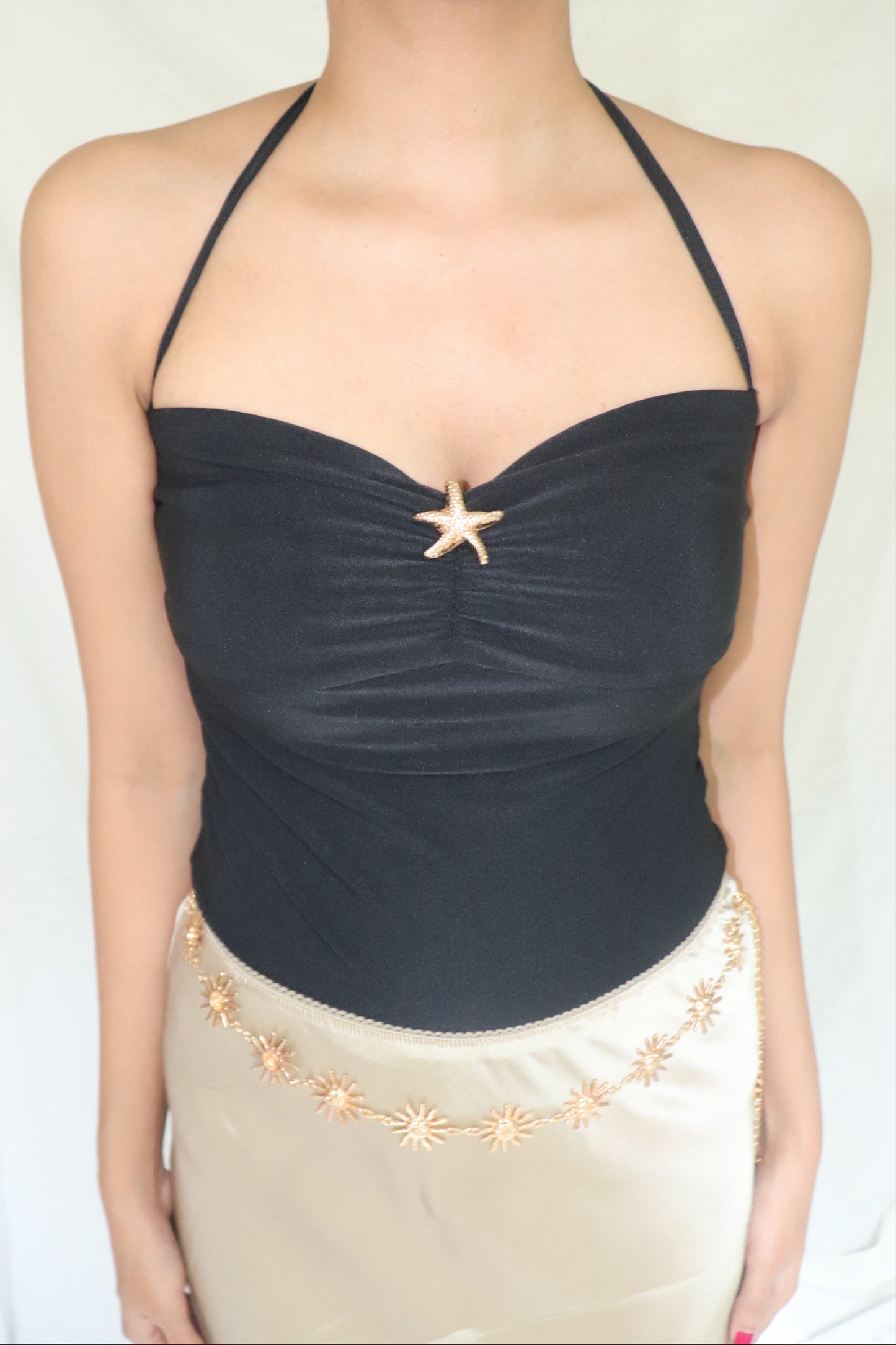 Black Mermaid Top - Tube Top with Halter Straps Starfish Metal Detail