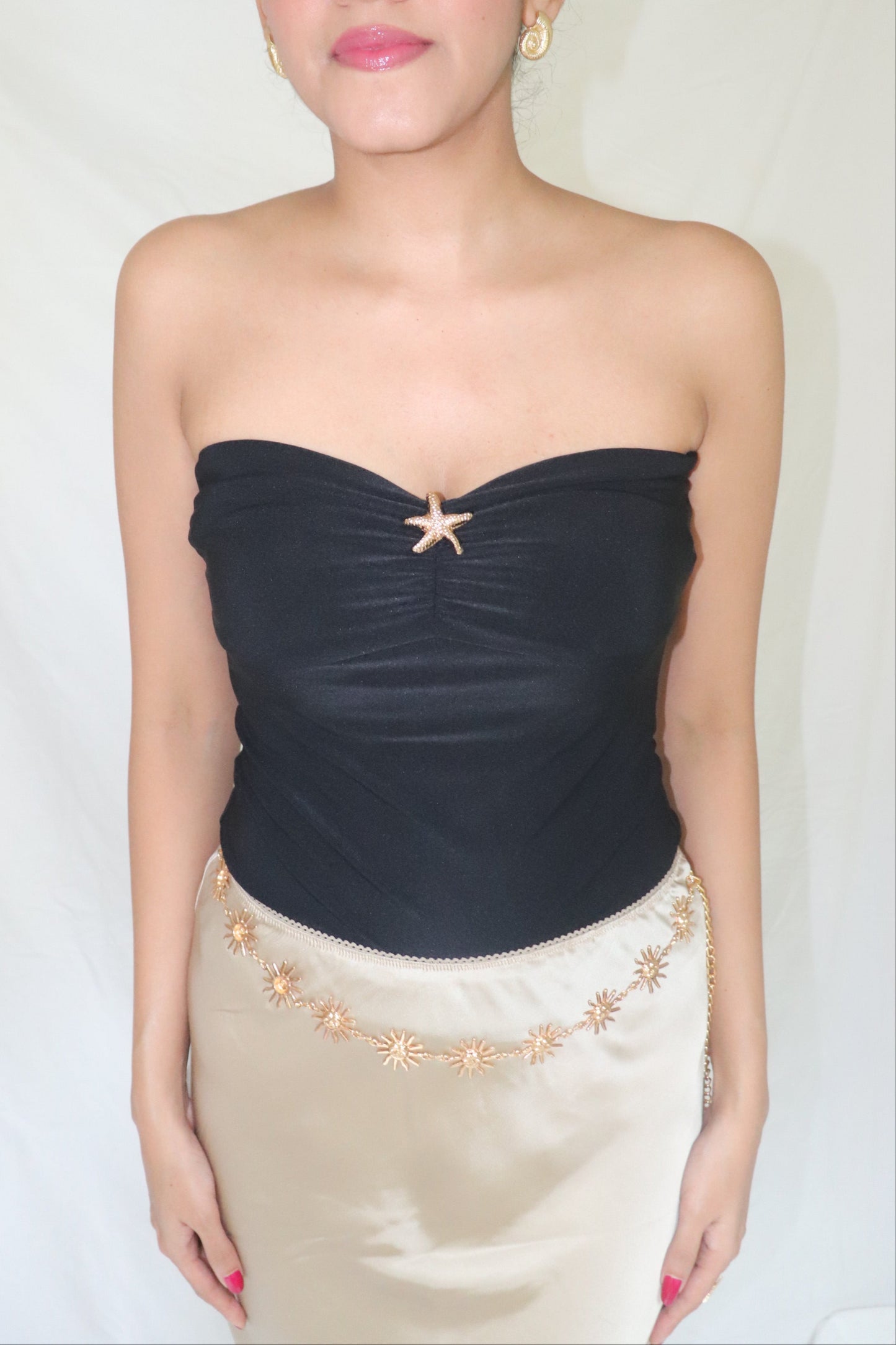 Black Mermaid Top - Tube Top with Halter Straps Starfish Metal Detail