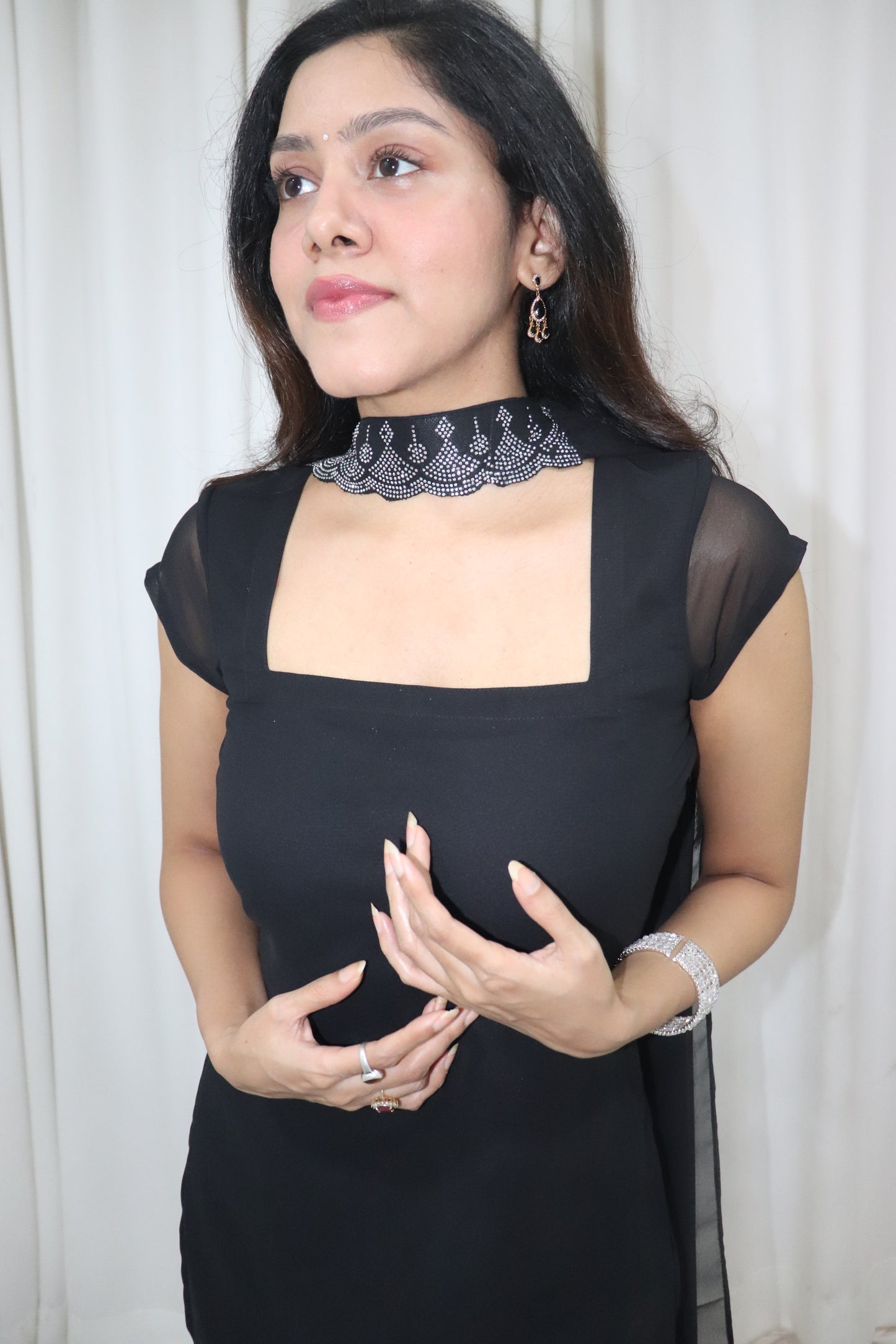 Tara Kurti Set- black kurti & pant set with embellished dupatta