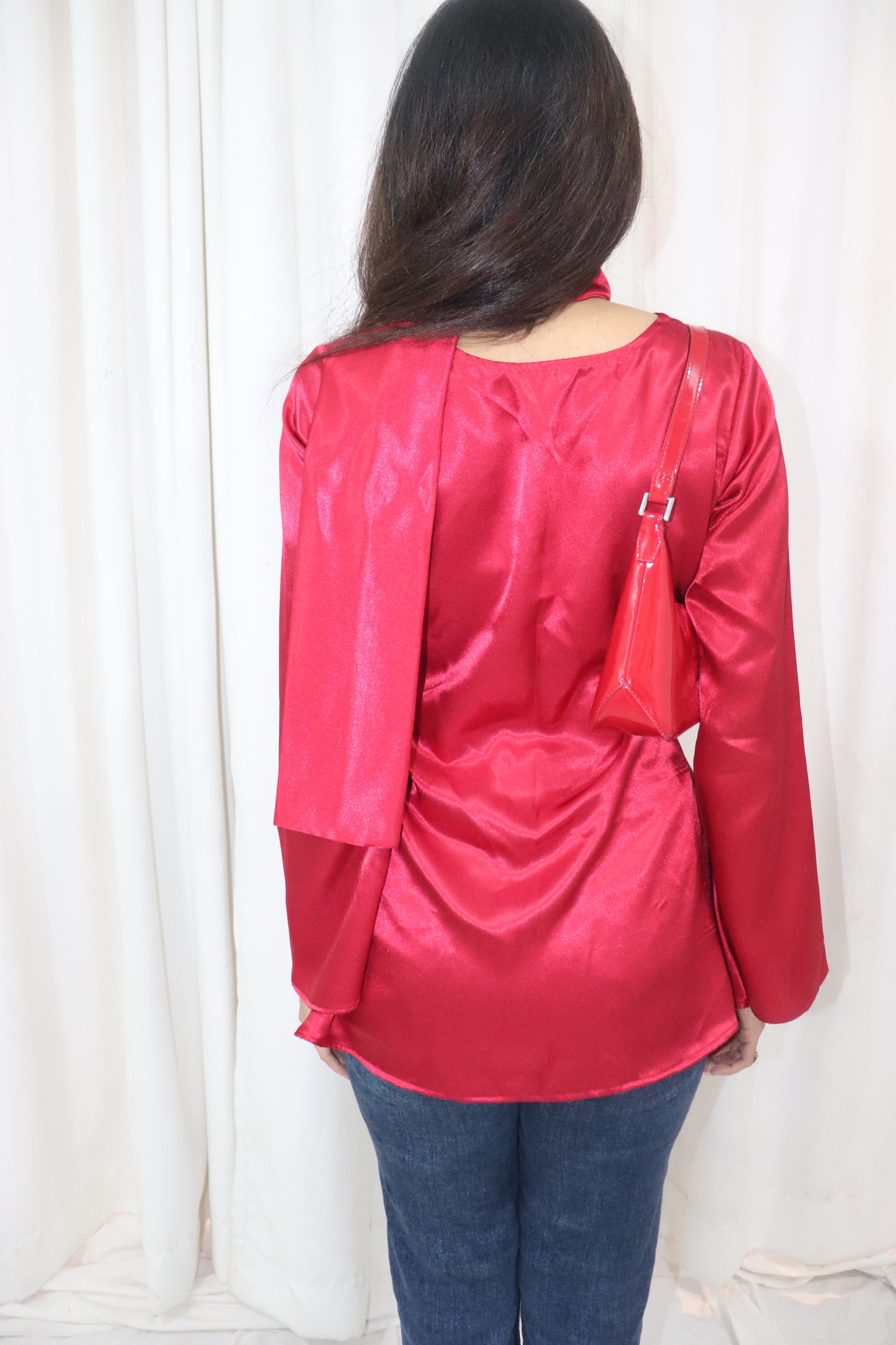 Dilruba Kurti- red satin short kurti with scarf