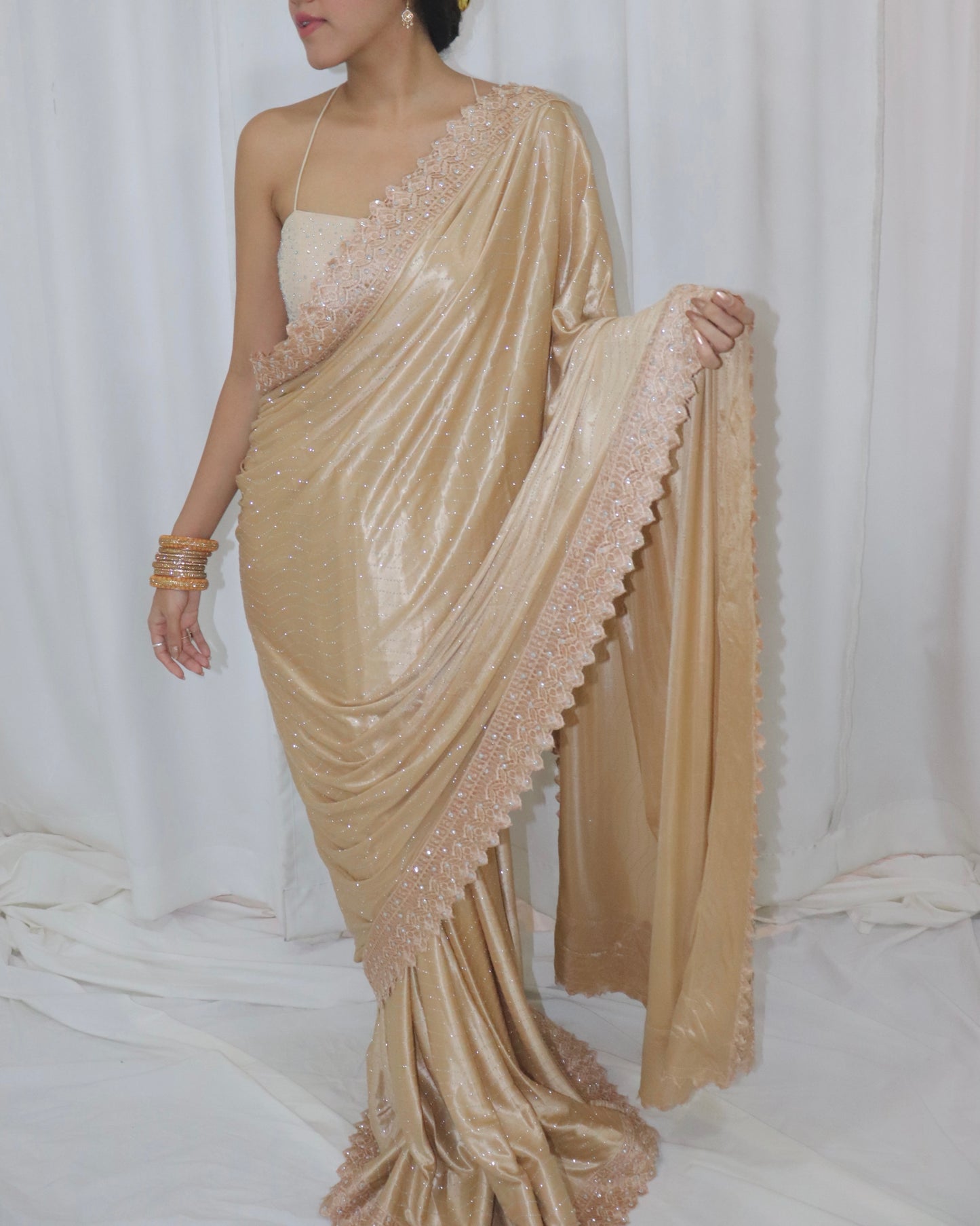 Diya Saree- gold shimmer saree with embellished blouse