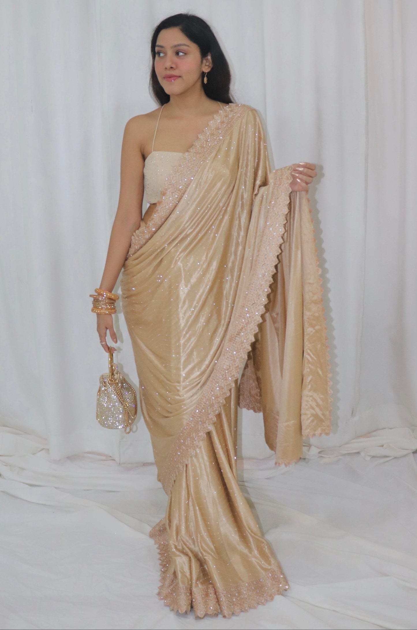 Diya Saree- gold shimmer saree with embellished blouse