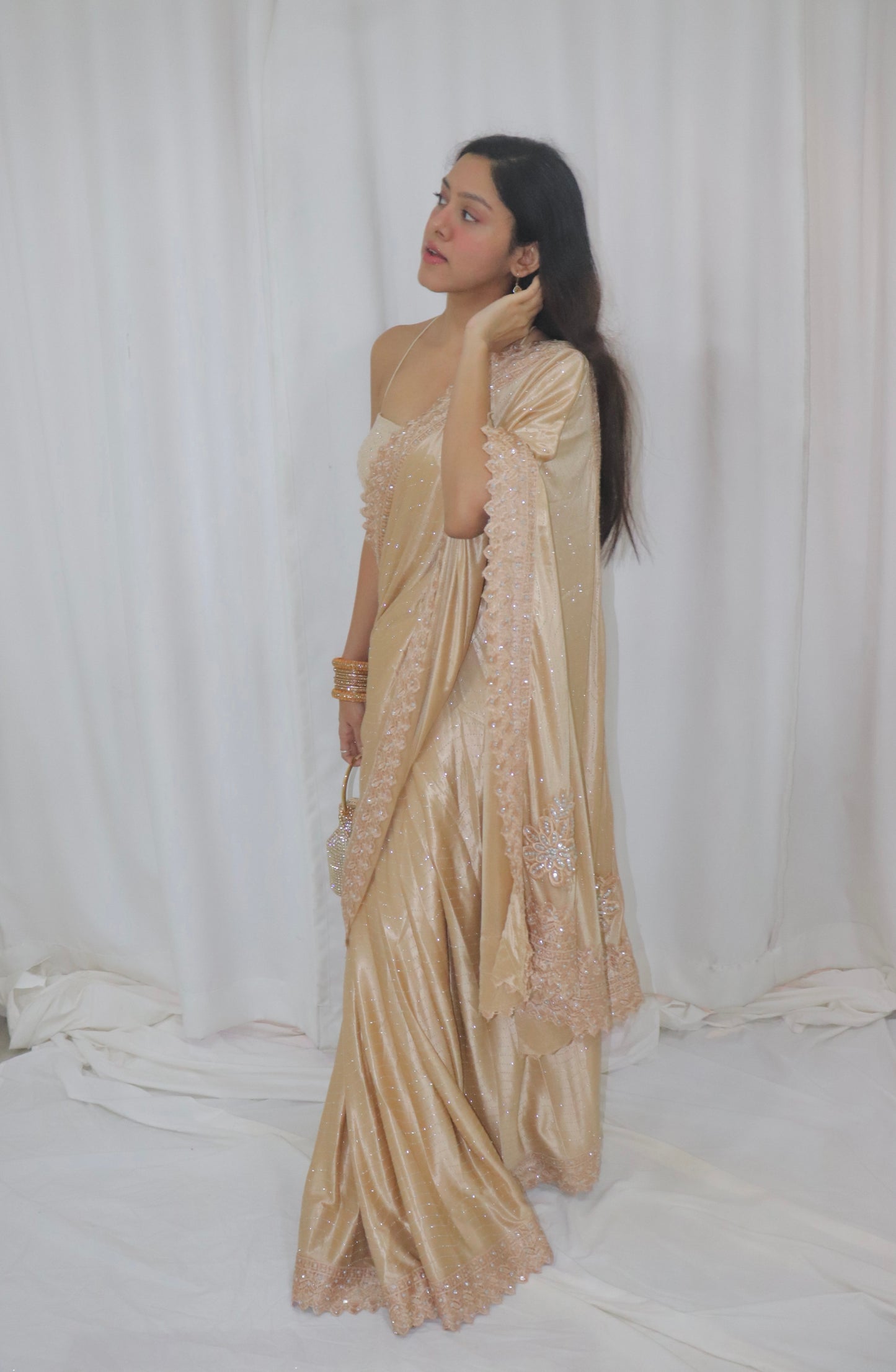 Diya Saree- gold shimmer saree with embellished blouse