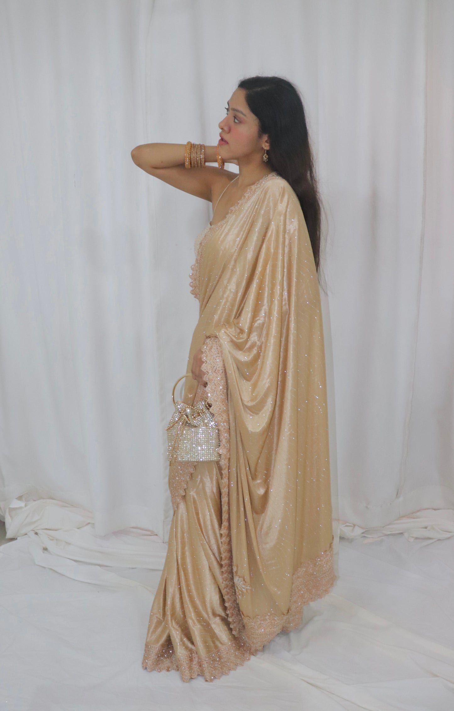 Diya Saree- gold shimmer saree with embellished blouse