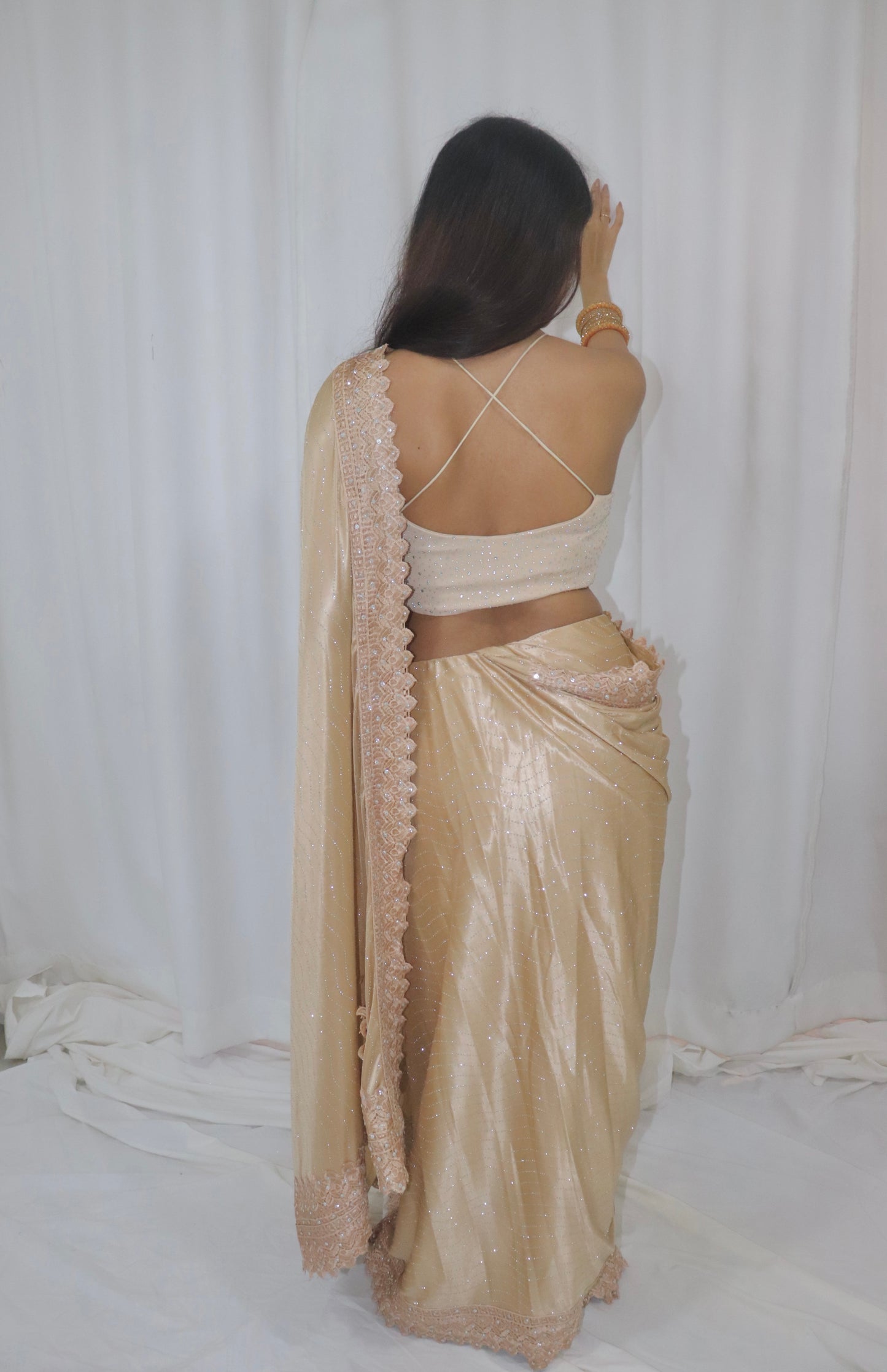 Diya Saree- gold shimmer saree with embellished blouse