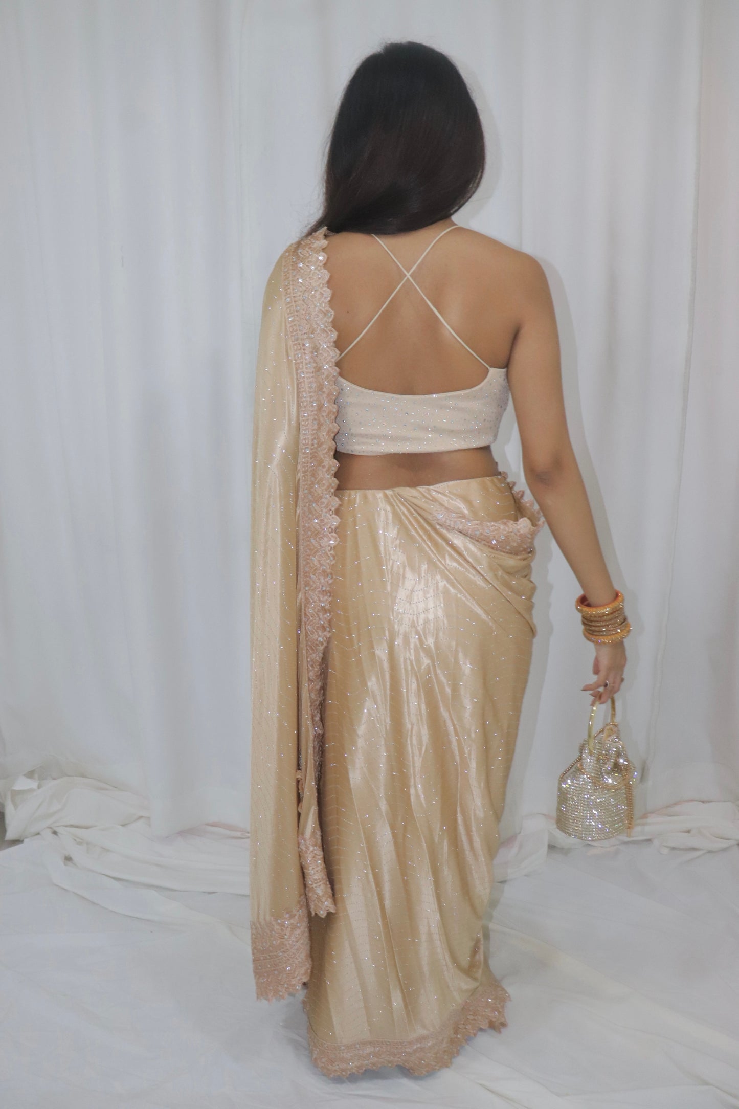 Diya Saree- gold shimmer saree with embellished blouse