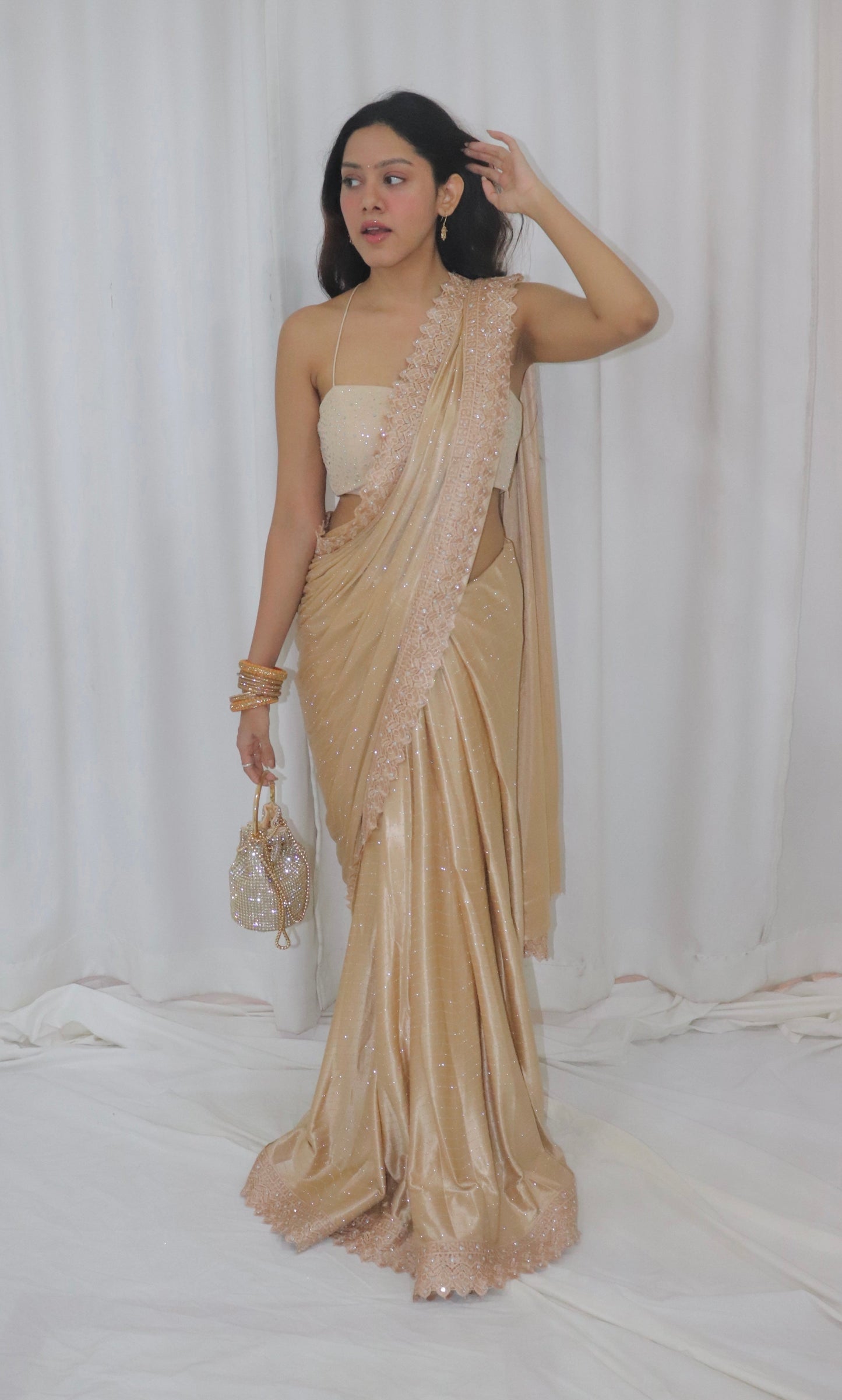 Diya Saree- gold shimmer saree with embellished blouse