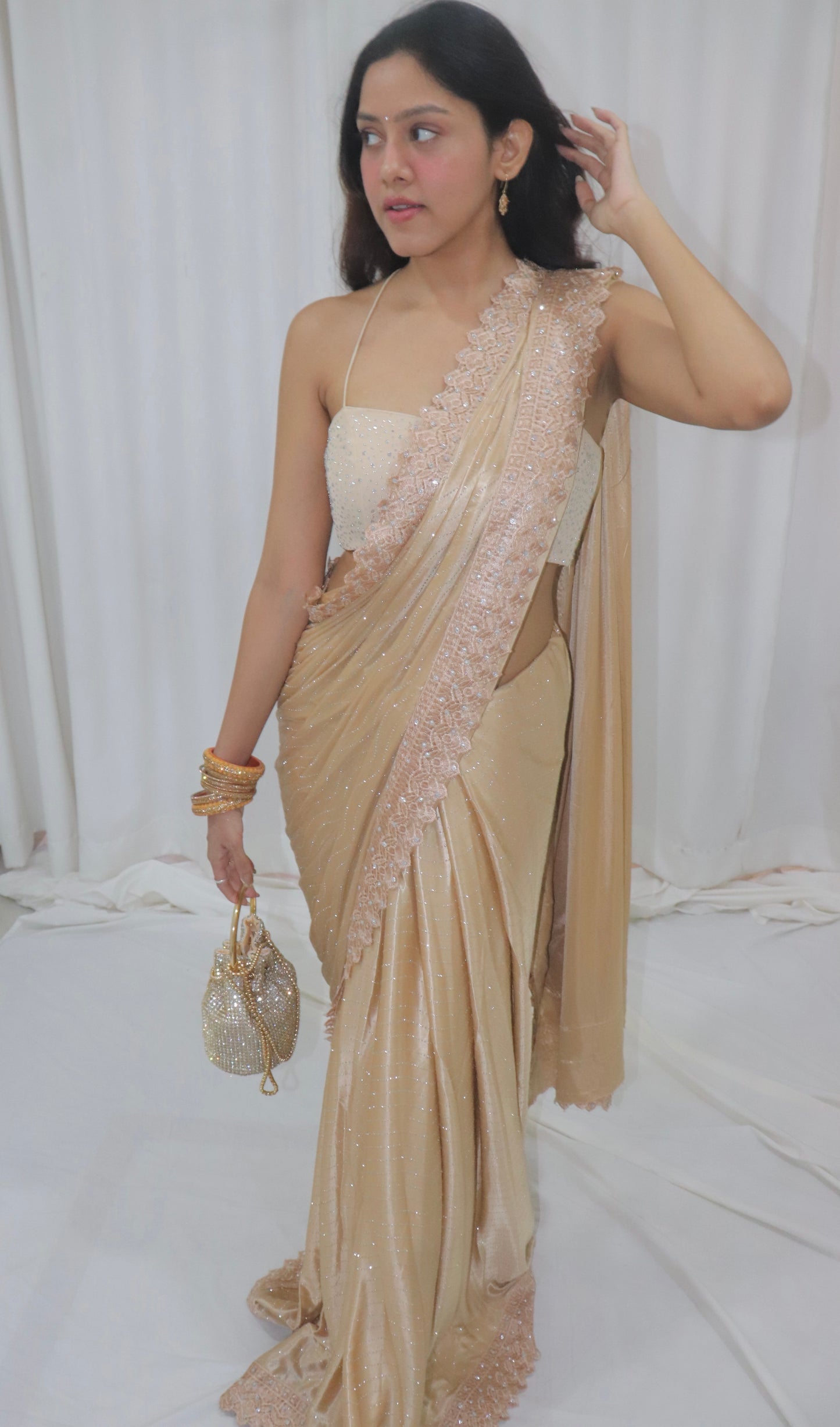 Diya Saree- gold shimmer saree with embellished blouse