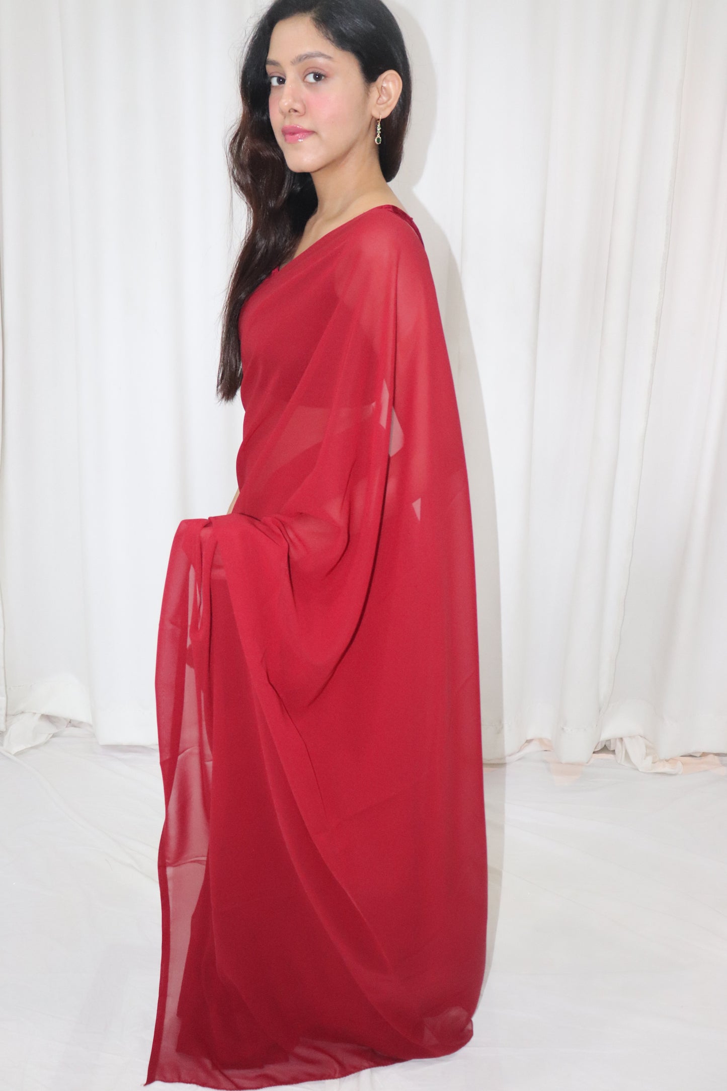 Gulab Saree- maroon georgette saree with velvet sleeveless blouse