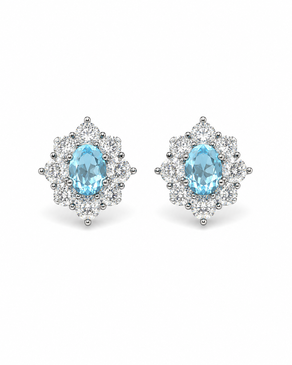 Aqua Blue Oval Stud Earrings