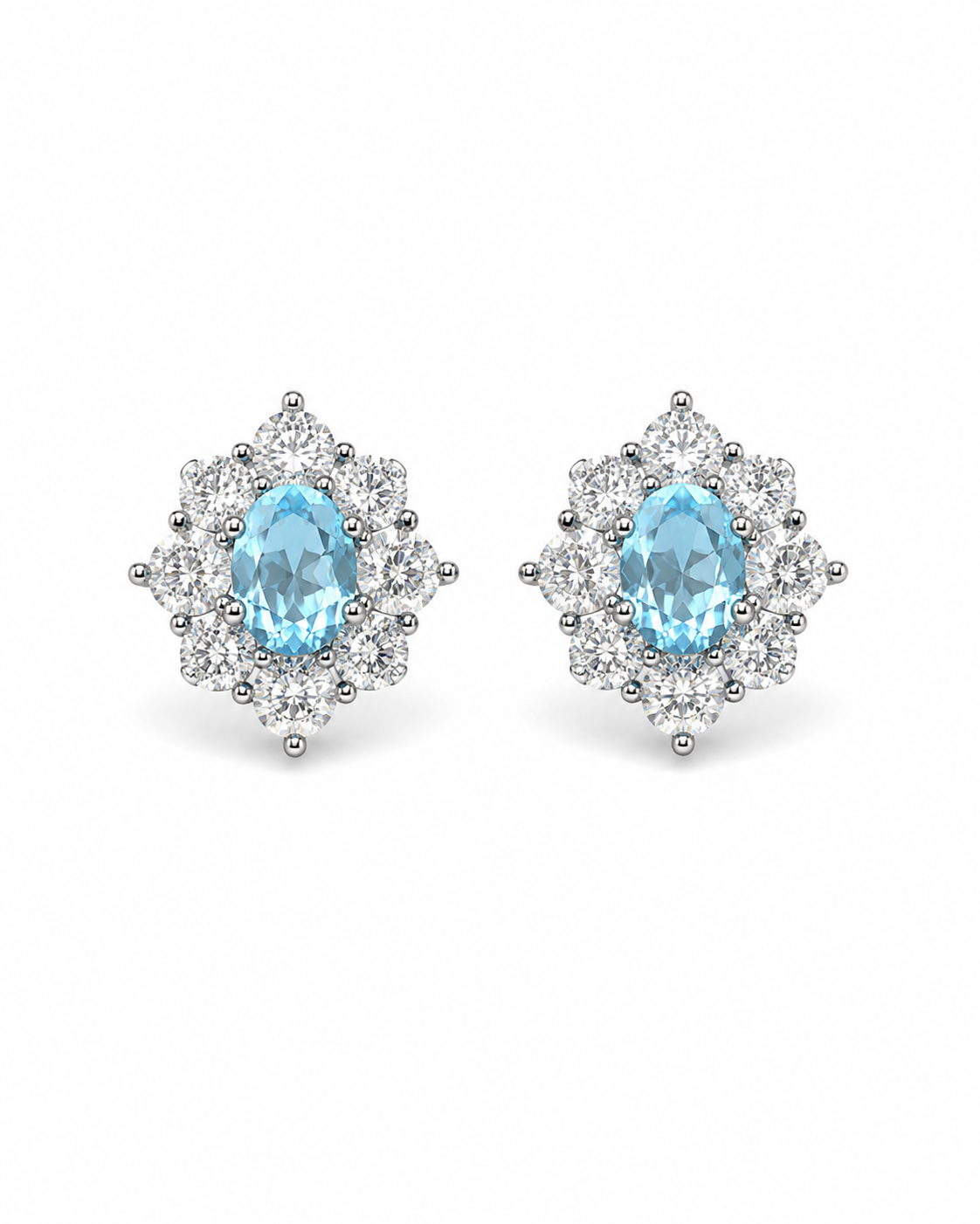 Aqua Blue Oval Stud Earrings