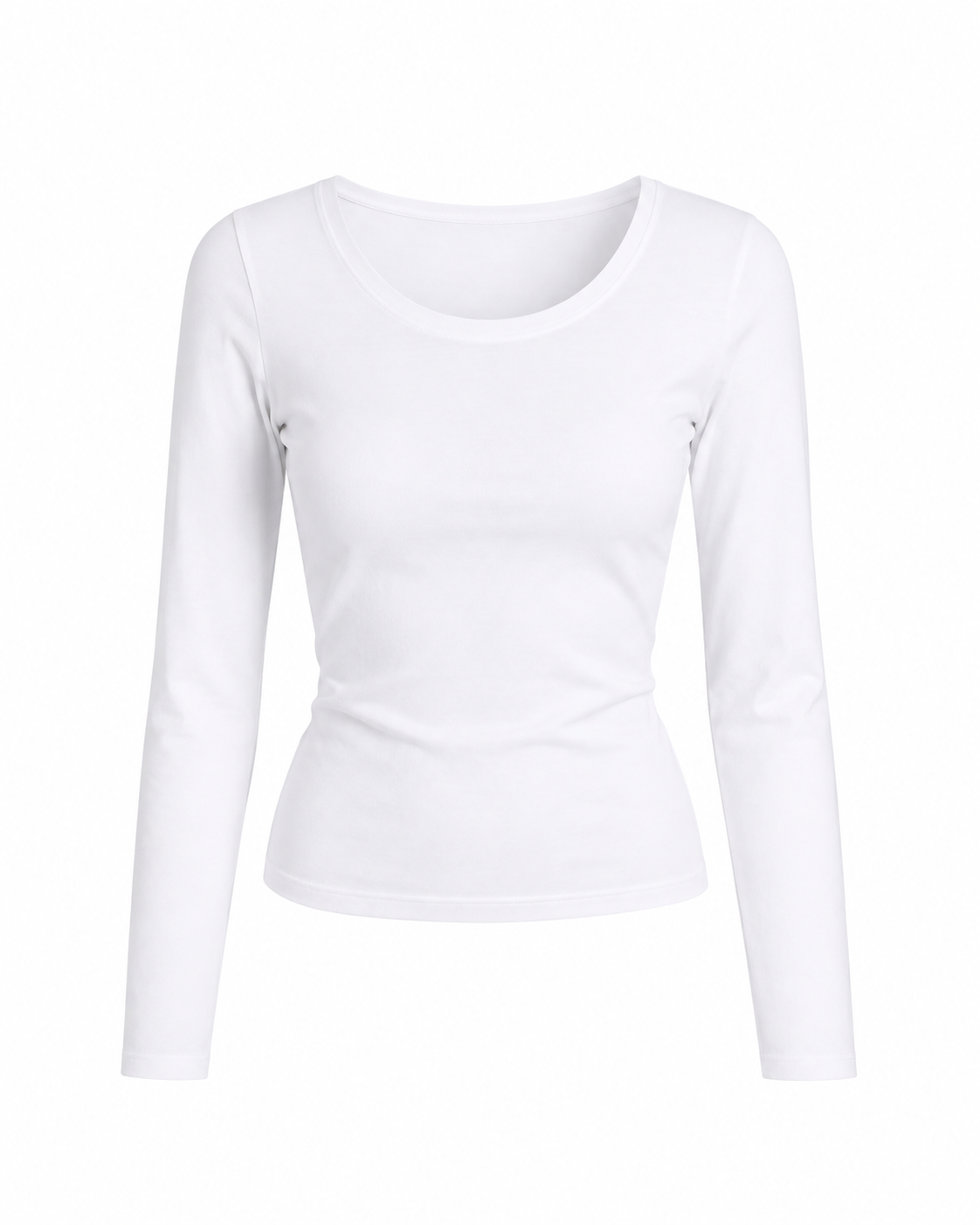 White Round Neck Long Sleeve Top