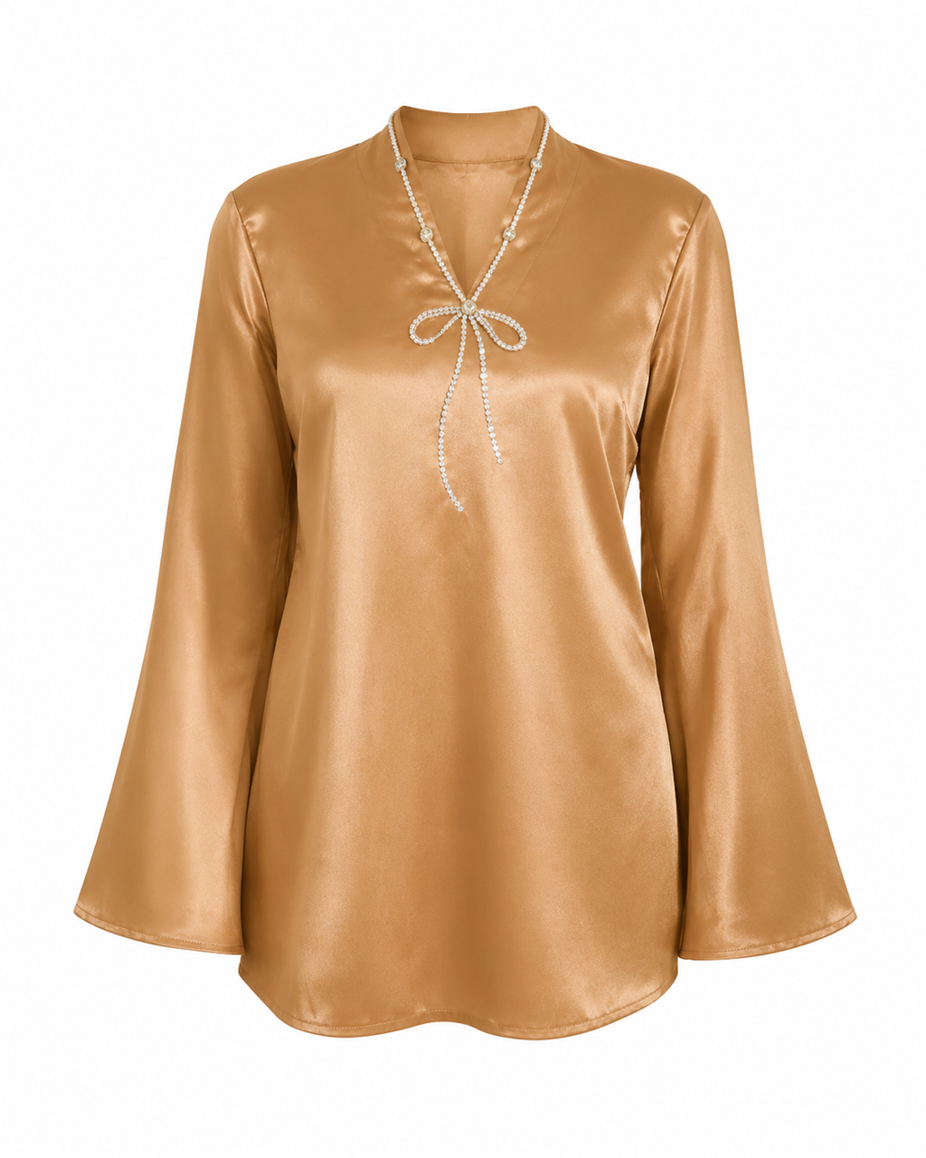 Haseena Kurti Golden Short Satin Kurti with Bow Embroidery