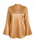Haseena Kurti Golden Short Satin Kurti with Bow Embroidery