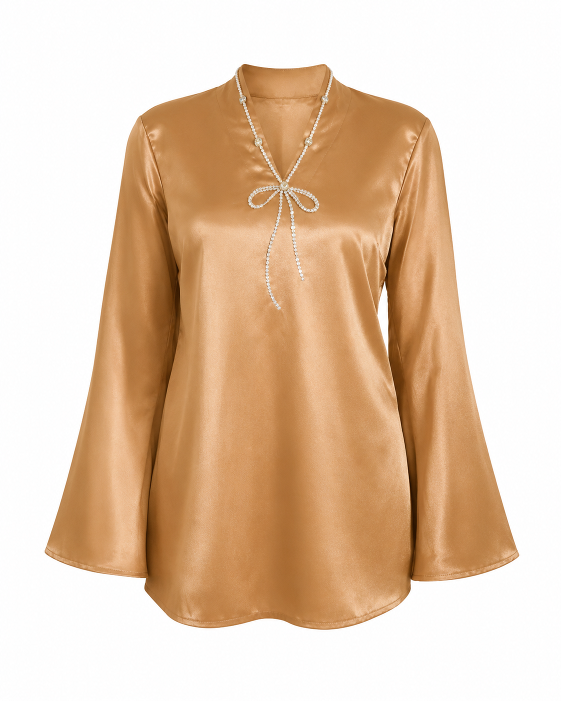 Haseena Kurti Golden Short Satin Kurti with Bow Embroidery