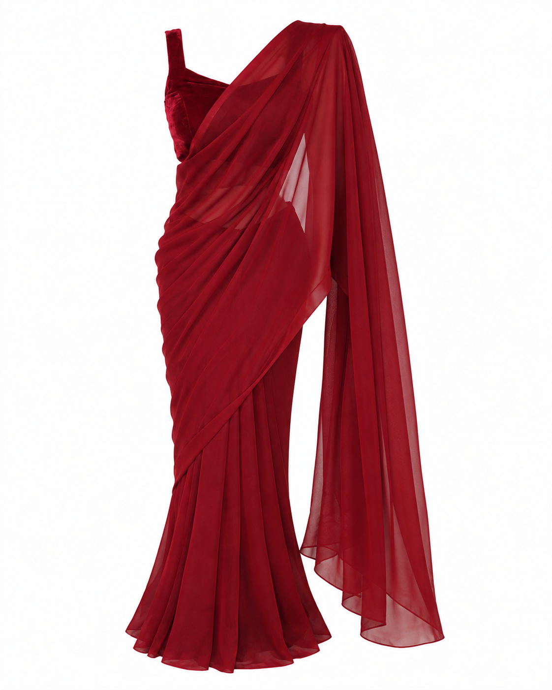 Gulab Saree Maroon Red Georgette Saree & Velvet Blouse
