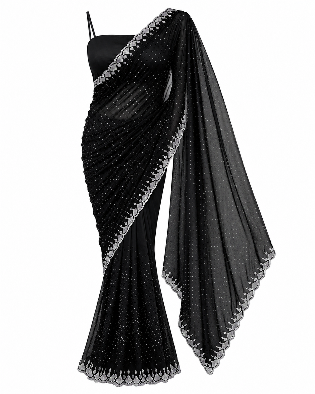 Chandni Saree Black Georgette Embellished Saree & Strappy Blouse